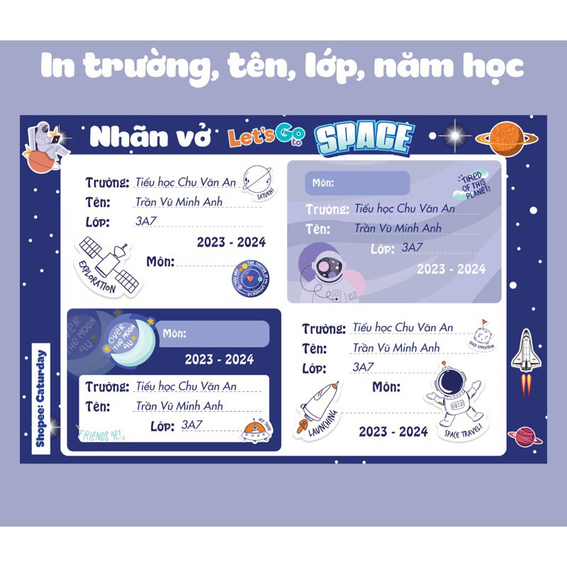 Set 24 nhãn vở KHÁM PHÁ VŨ TRỤ- Let's go to space siêu cool hot trend, in ảnh, in tên theo yêu cầu_thumbnail_2