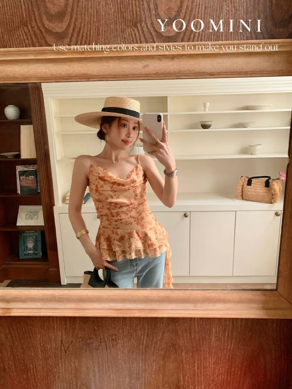 Lucas - Áo sơ mi 2 dây hoa voan cổ đổ rúm thân gấu bèo 2 tầng vạt lệch 1 bên