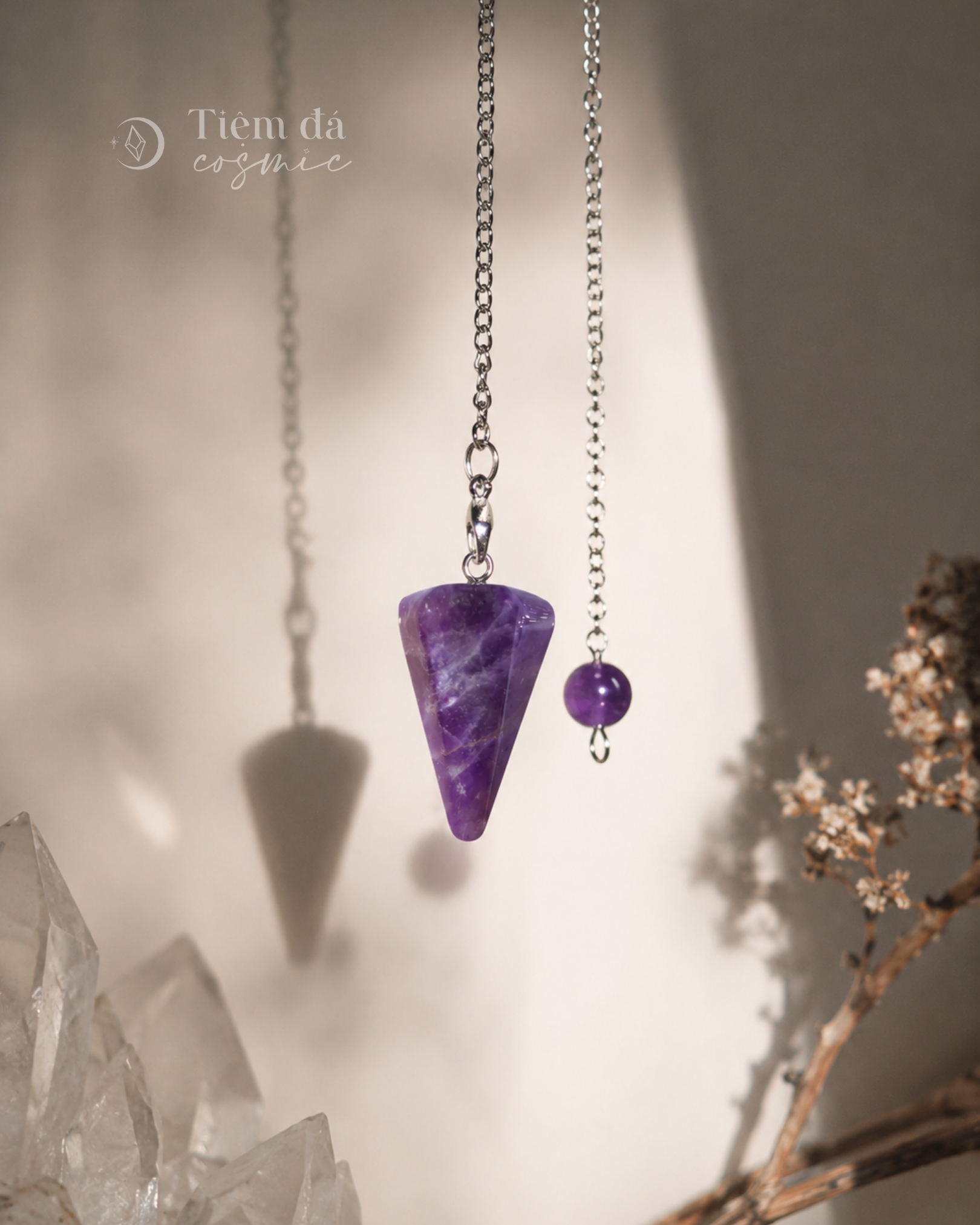Con Lắc Cảm Xạ Pendulum Thạch Anh Tím size nhỏ