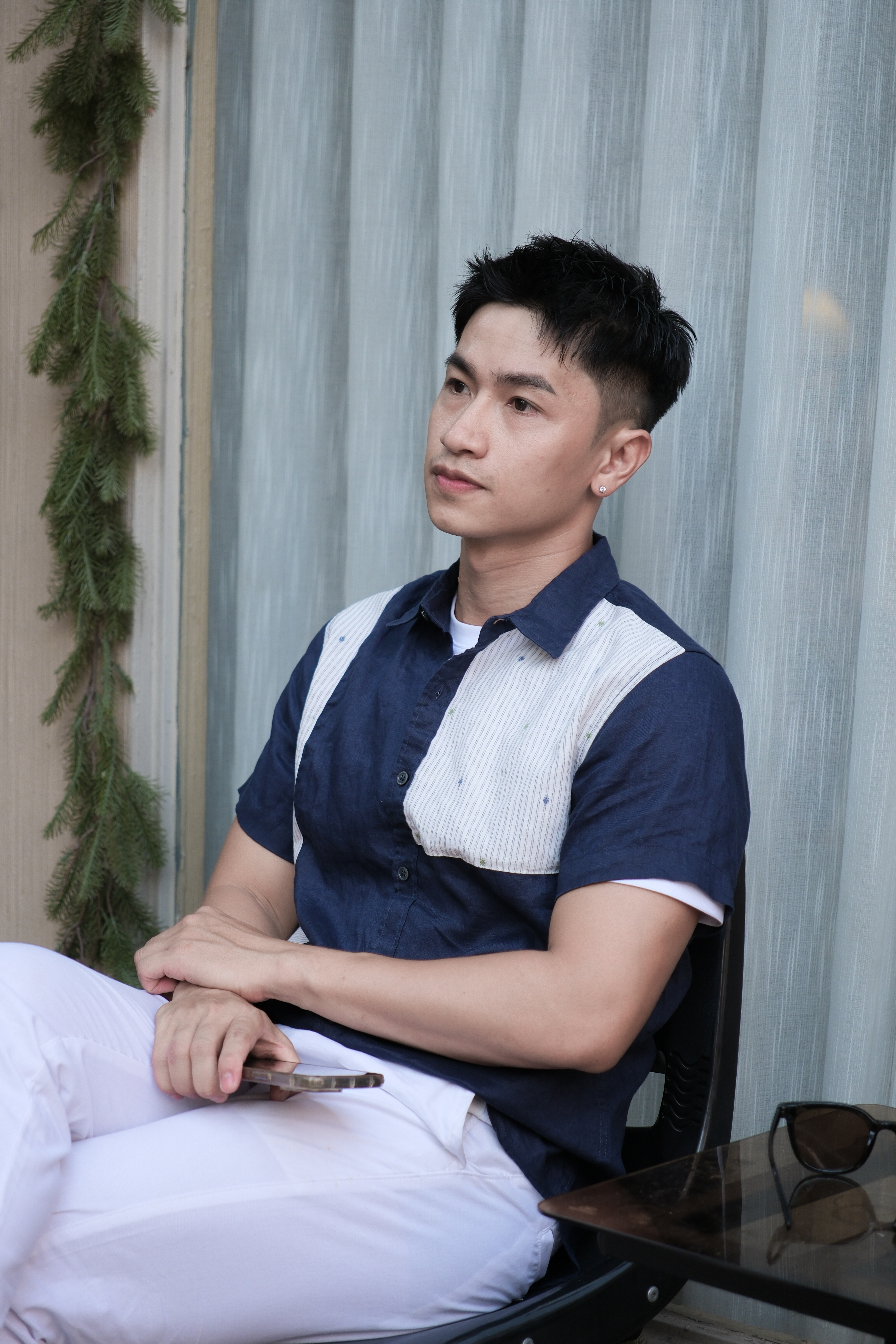 SA34 - Áo sơ mi nam tay ngắn vải lanh thoáng mát phong cách Nhật Bản kẻ sọc phối màu trắng xanh ngọc_thumbnail_13