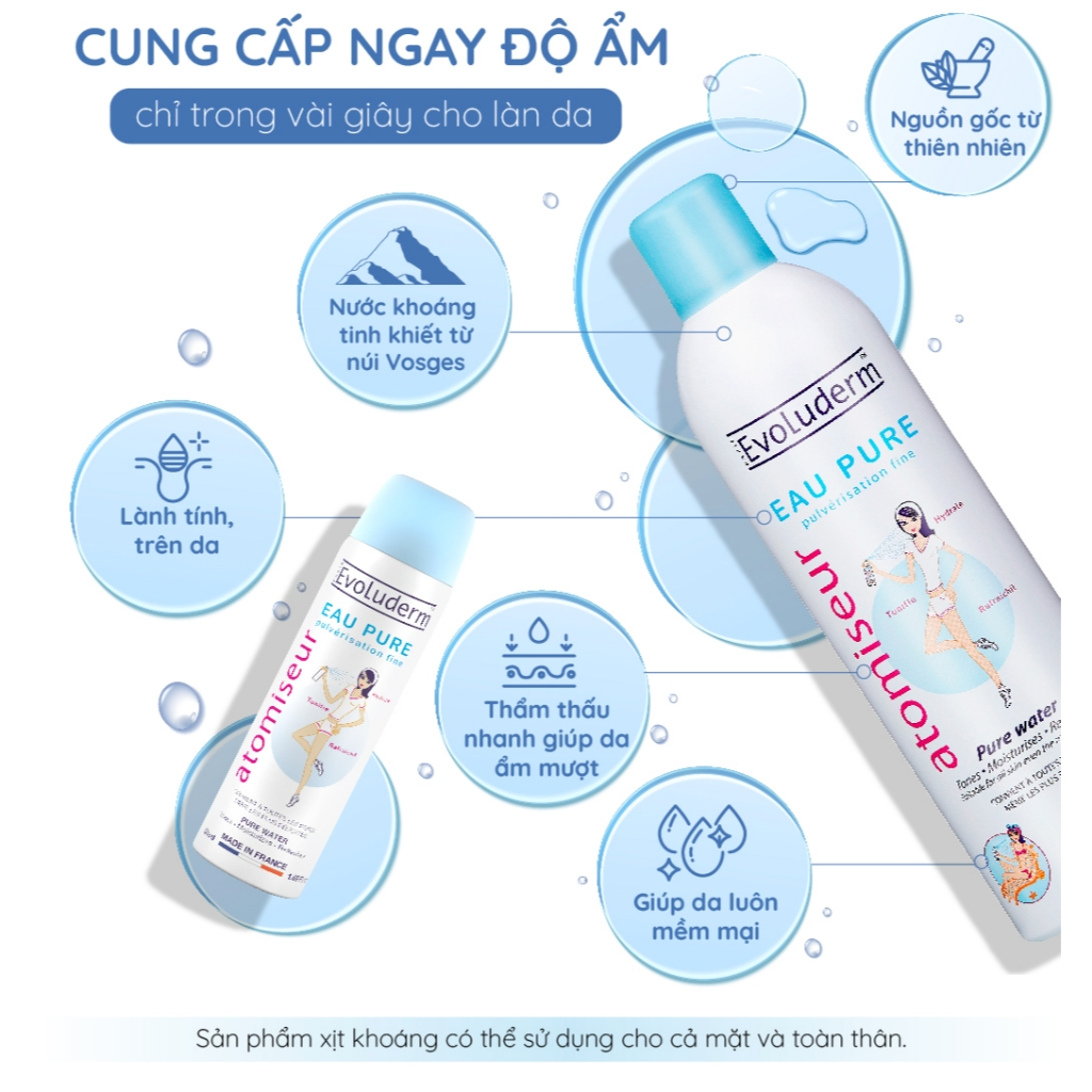 [EVOLUDERM] Xịt khoáng Evoluderm Atomiseur Eau Pure 150ml 400ml