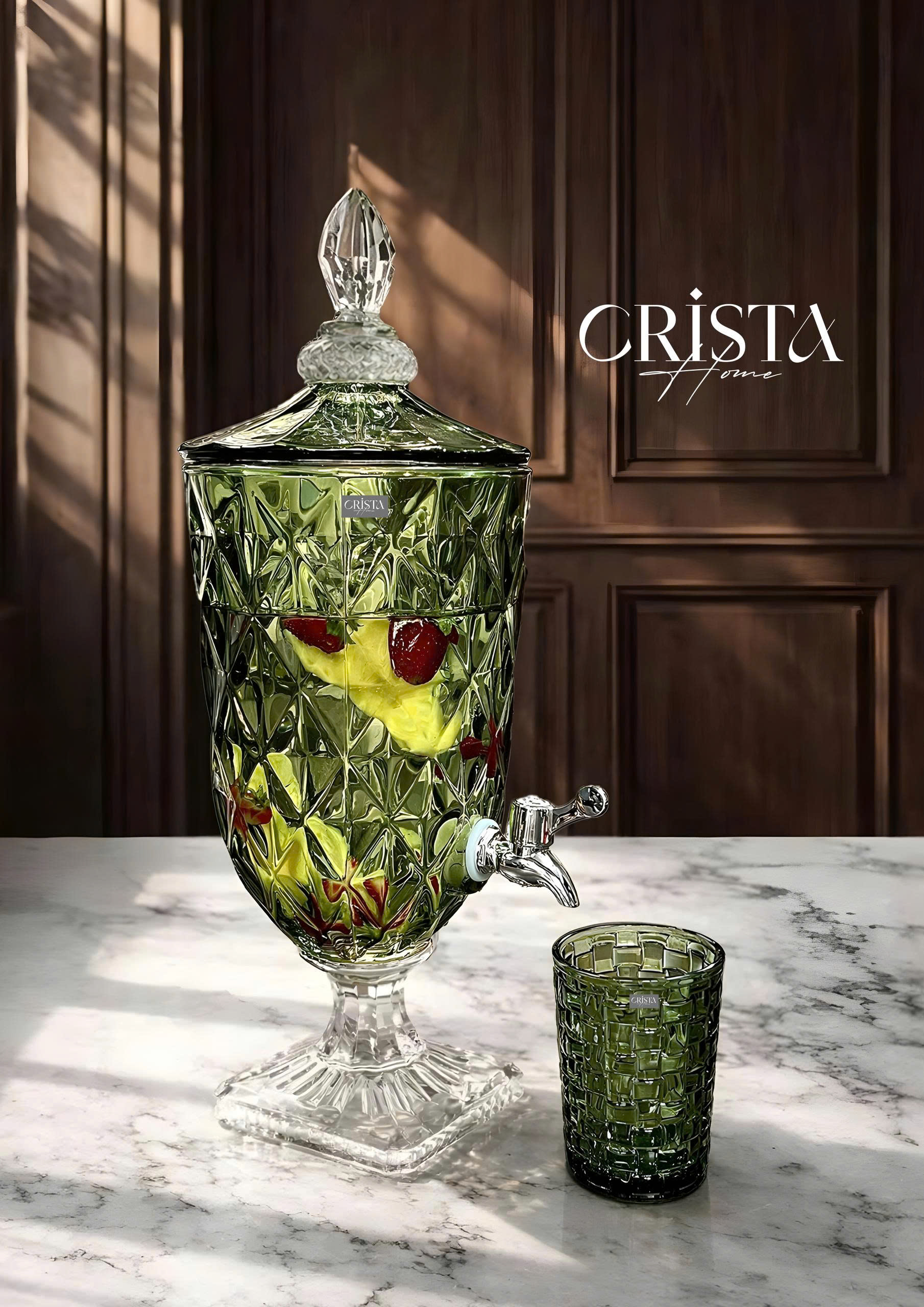 Bình thuỷ tinh vân kim cương có vòi 3.3L Crista Home