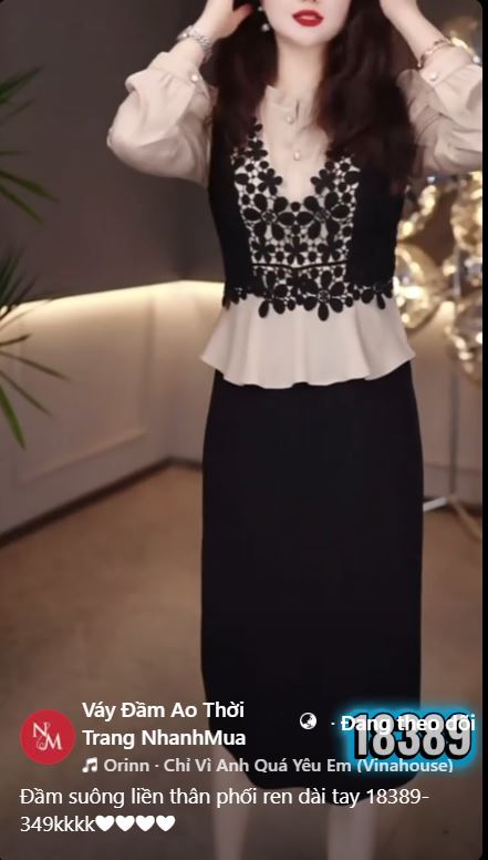 18389- Đầm suông đen phối voan ren hoa đen (mango phối voan)