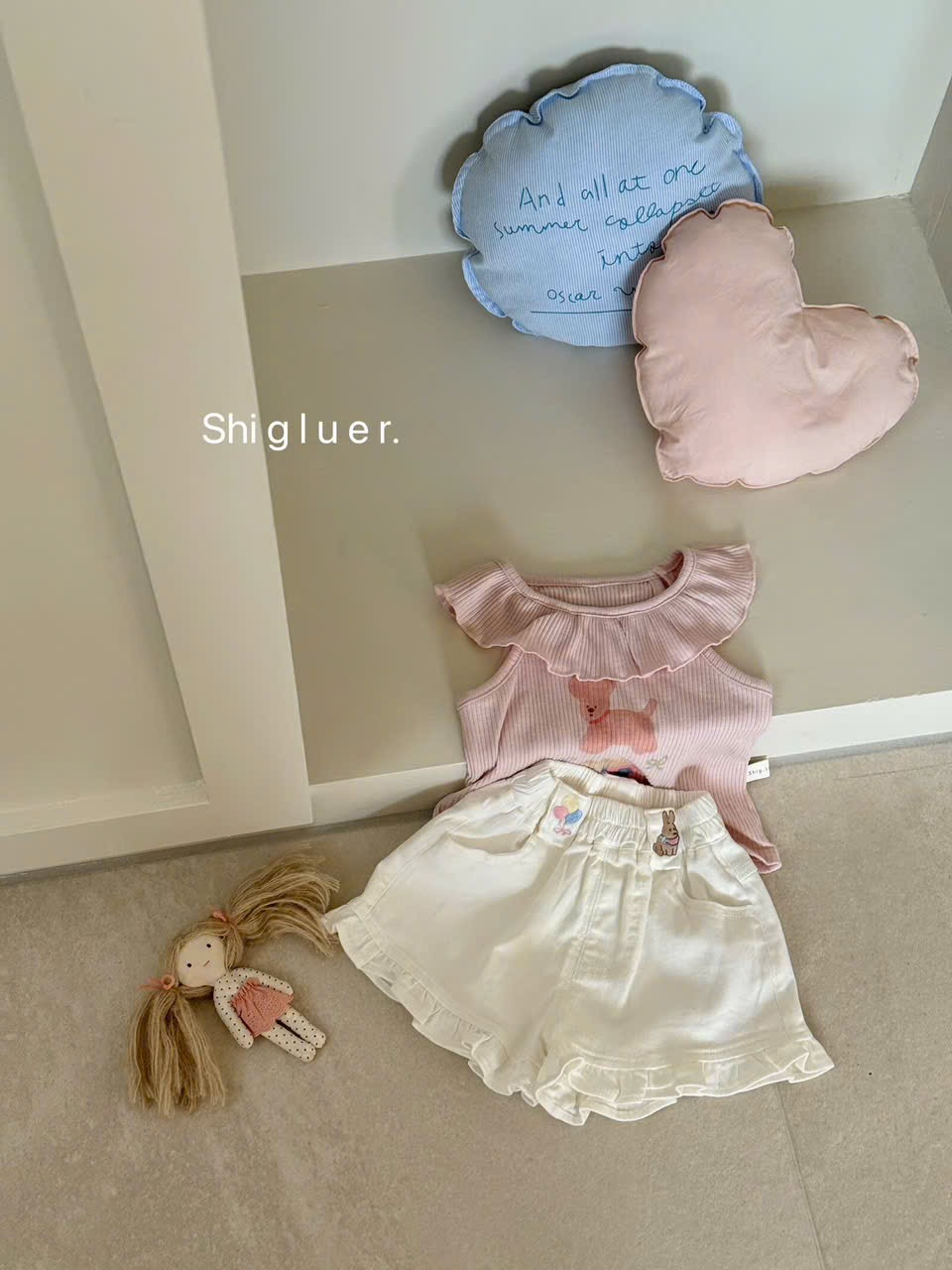 SG12 - Quần short trắng gấu bèo cạp thêu hãng SG