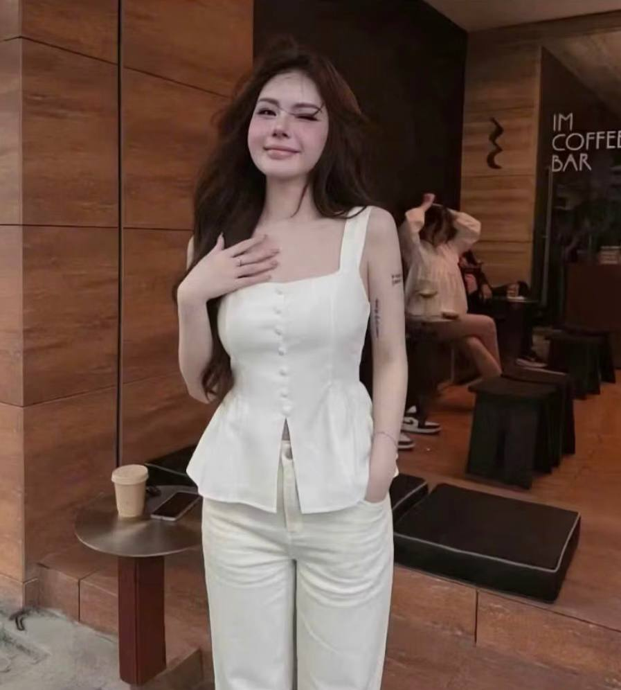 Áo Kiểu Nữ 2 Dây peplum cổ vuông 7nút xẻ tà LH.1233 (C) (0687)