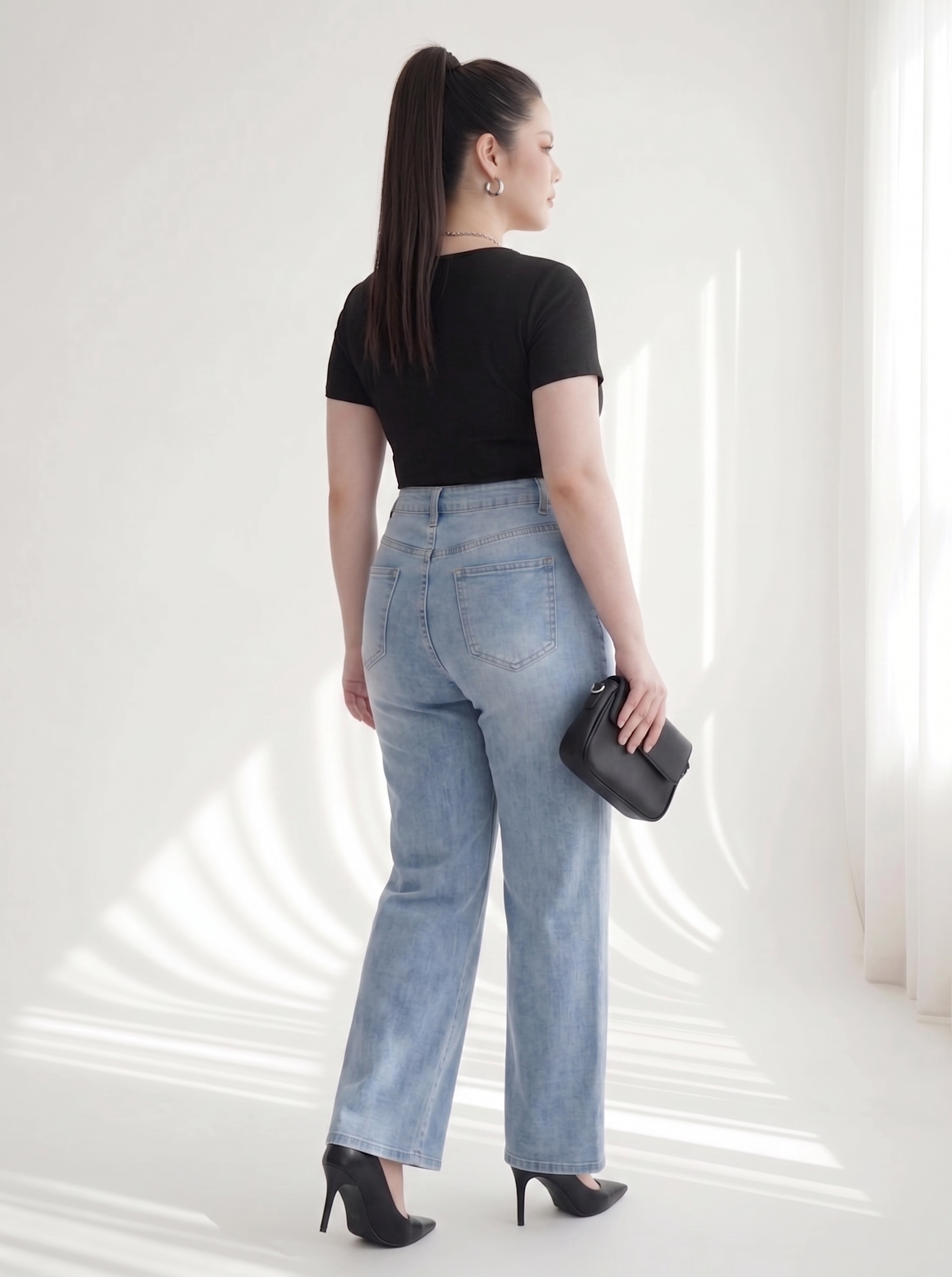 Áo Thun Xéo Cổ Cách Điệu Bigsize Gọn Vai Gọn Bụng - Đen - Vừa 55-95kg - AK115_thumbnail_1
