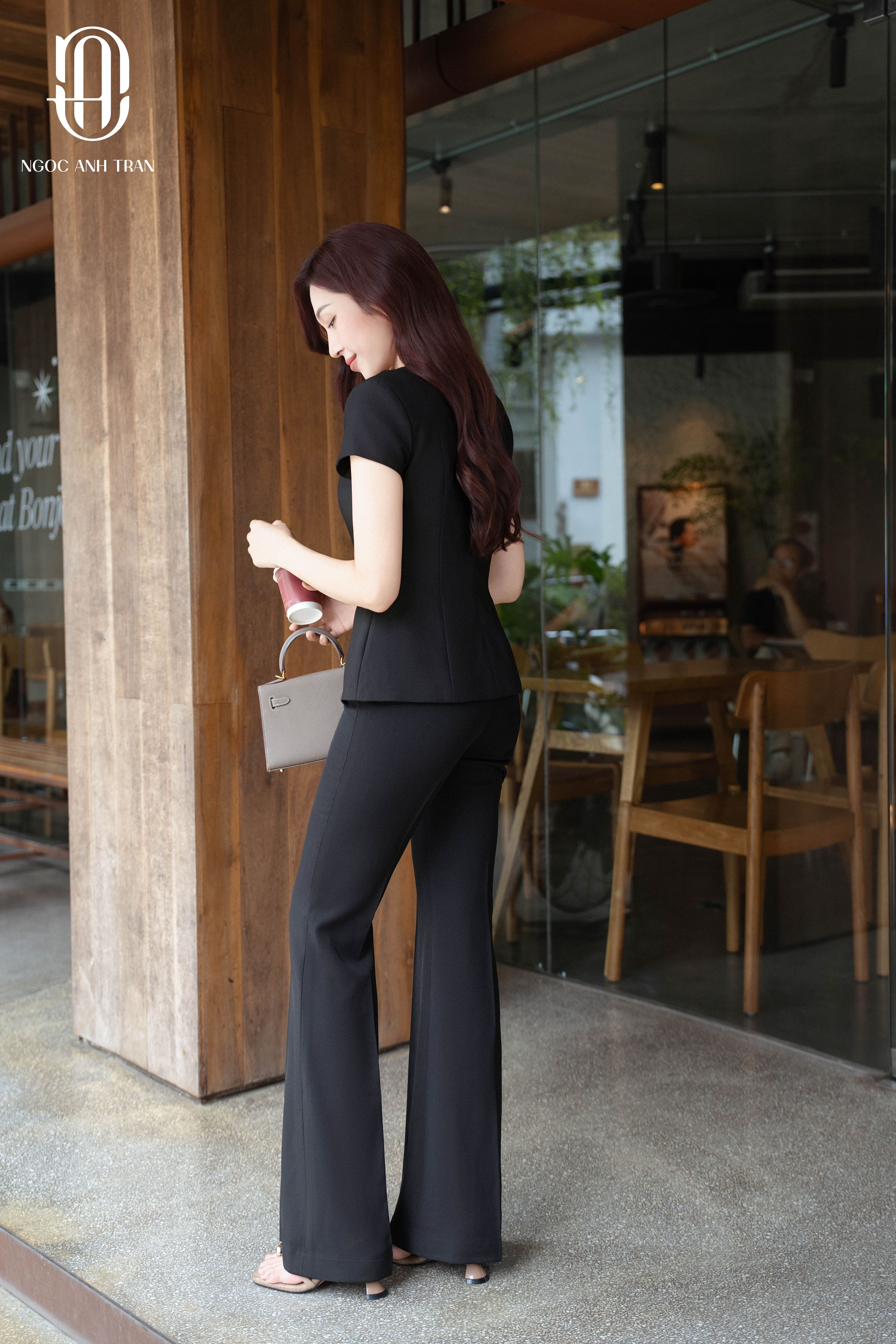 A281 - Áo kiểu đen xẻ thân cúc kim loại_thumbnail_3