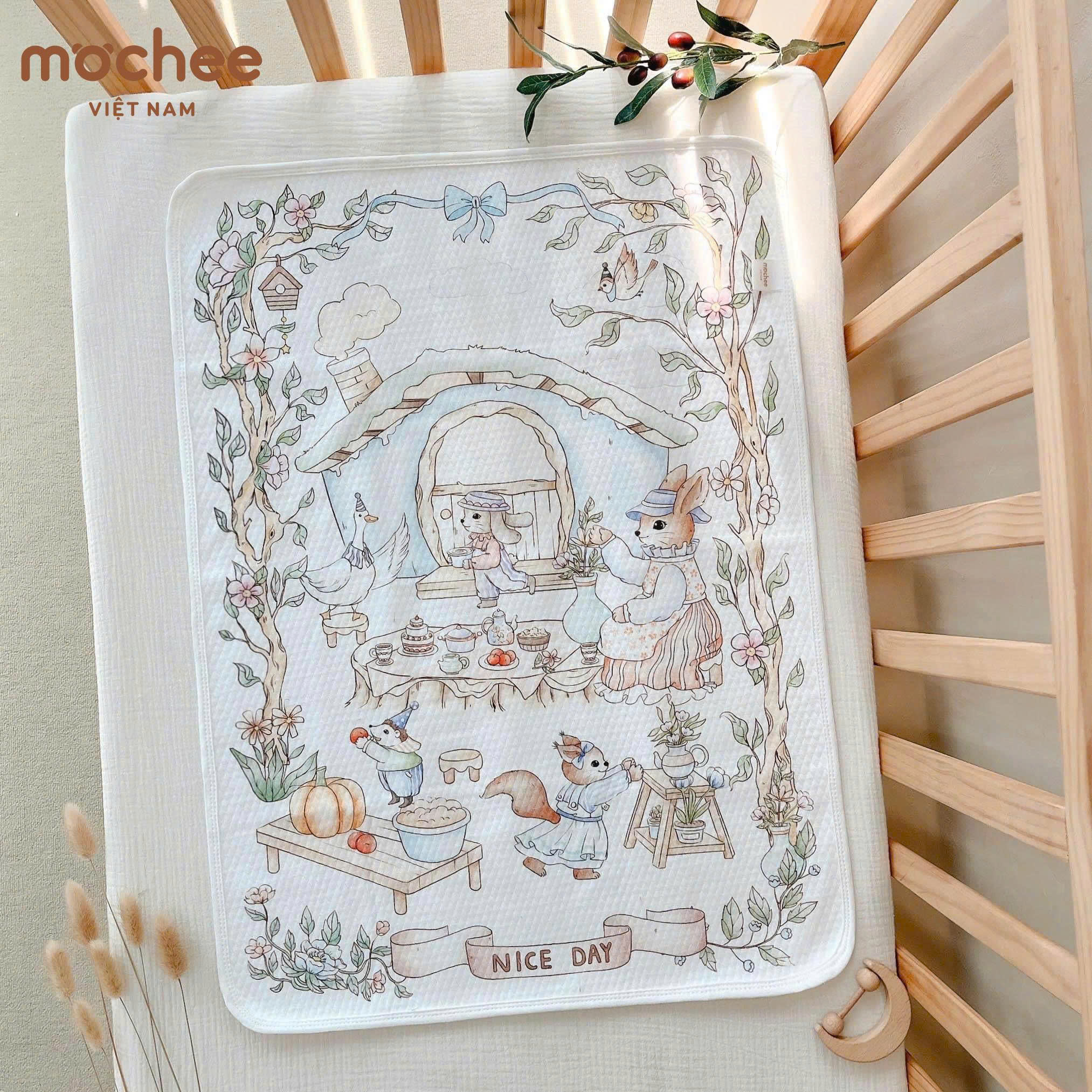 Lót chống thấm Cotton Hoạ Tiết mochee (50x70cm)