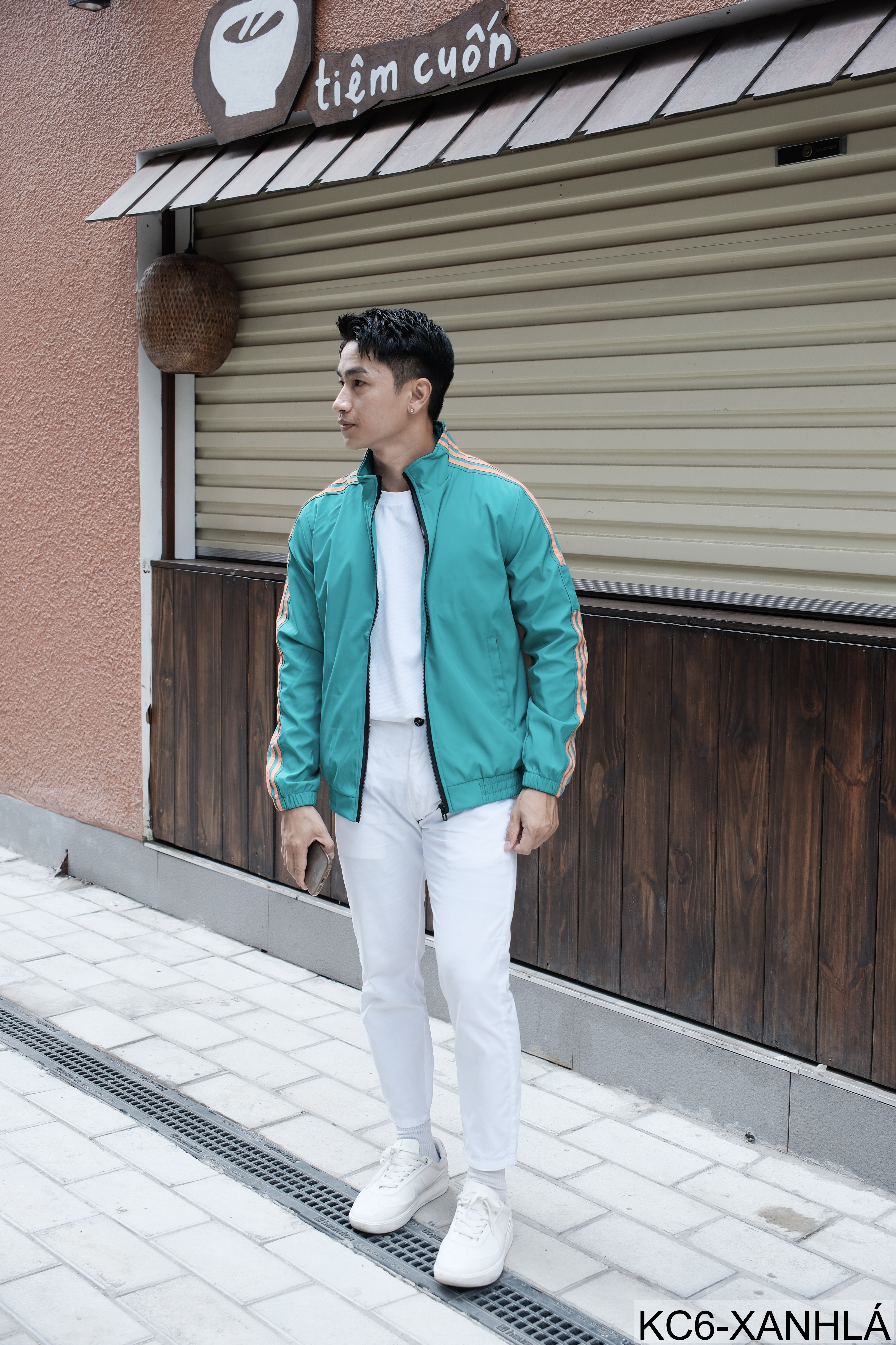 KC6 - Áo khoác nam thể thao cổ đứng tay dài chống mài mòn, thoáng khí, 3 màu trắng xanh lá đen_thumbnail_25