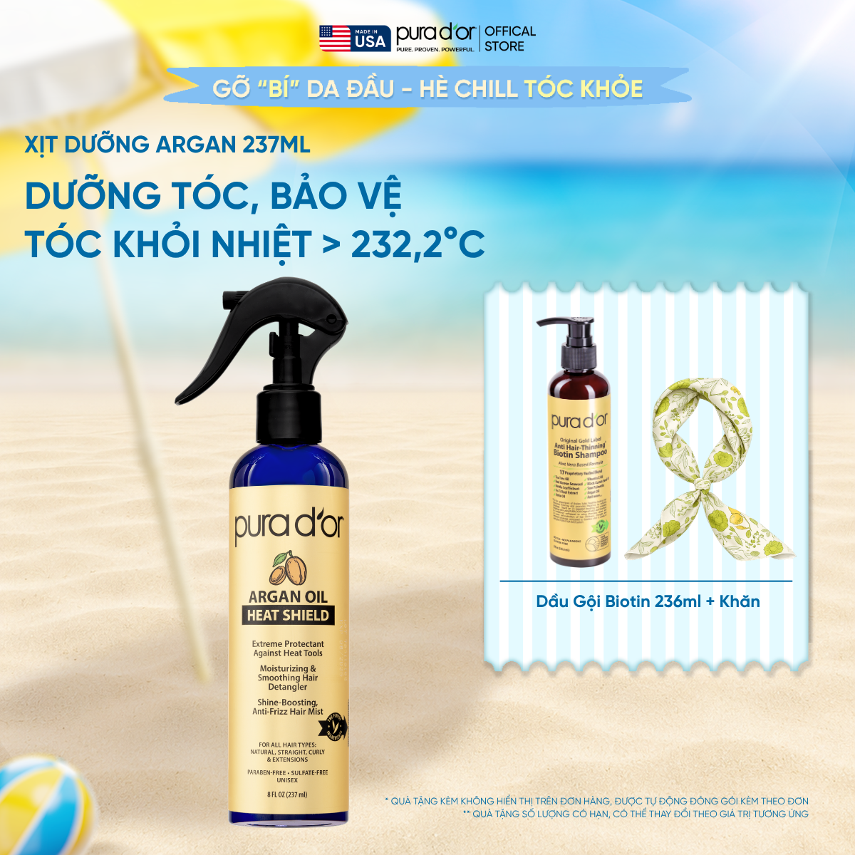 Xịt Dưỡng Giúp Bảo Vệ Tóc Khỏi Nhiệt Pura D'or Argan Oil Heat Shield Chiết Xuất Thiên Nhiên 237ml