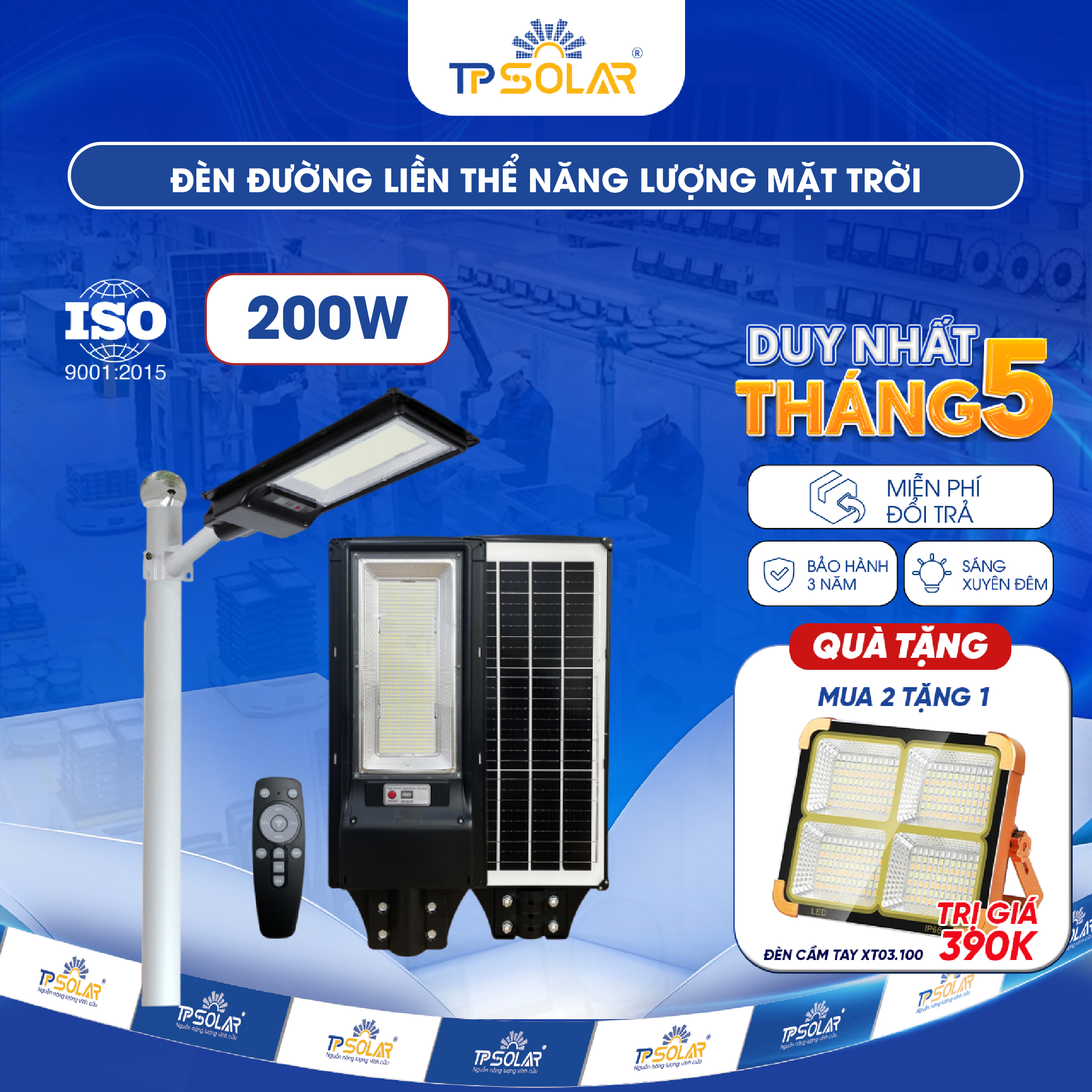 Đèn đường liền thể năng lượng mặt trời (TP.LT01.200)