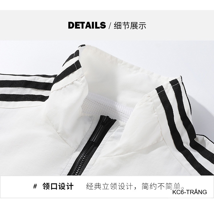 KC6 - Áo khoác nam thể thao cổ đứng tay dài chống mài mòn, thoáng khí, 3 màu trắng xanh lá đen_thumbnail_13