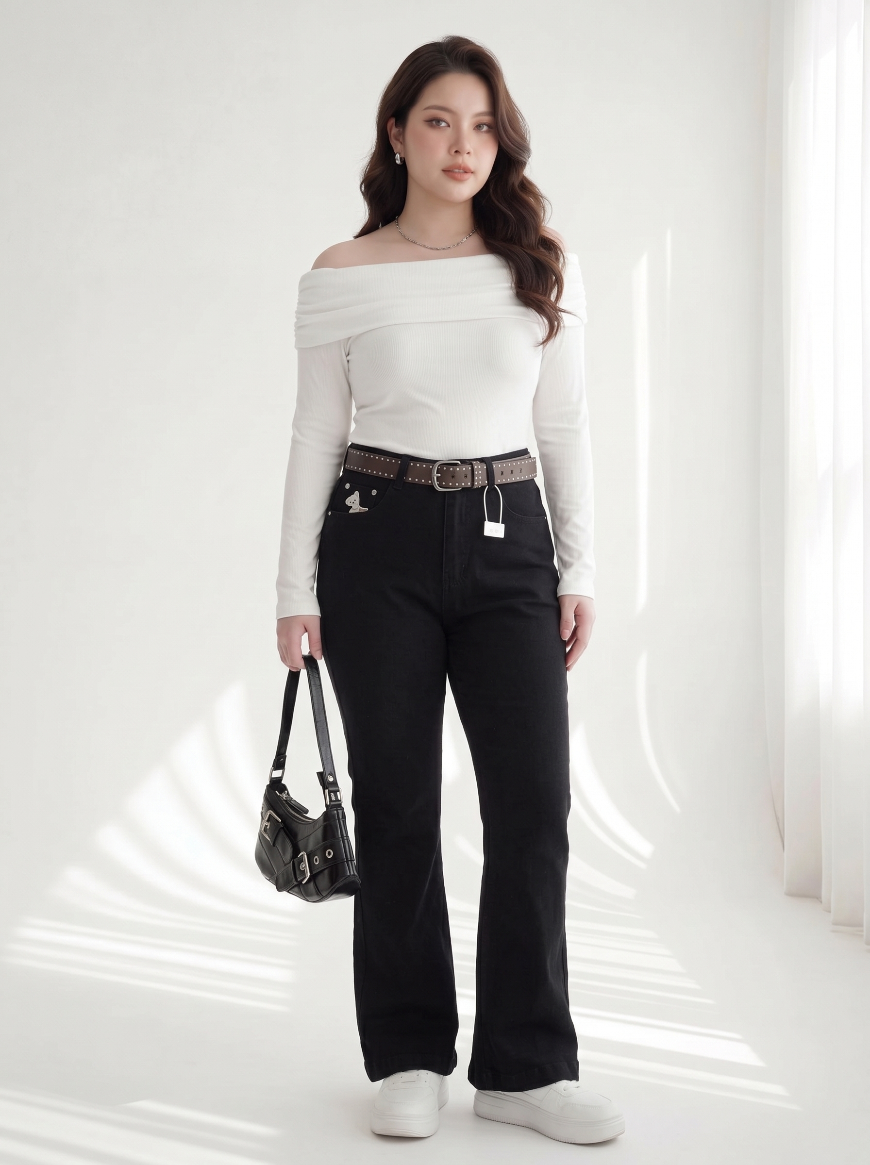 Quần Jean Loe Thêu Ngựa Bigsize Lưng Cao Che Bụng Nữ - Đen - Size 30-35 Vừa 55-85kg QJ519