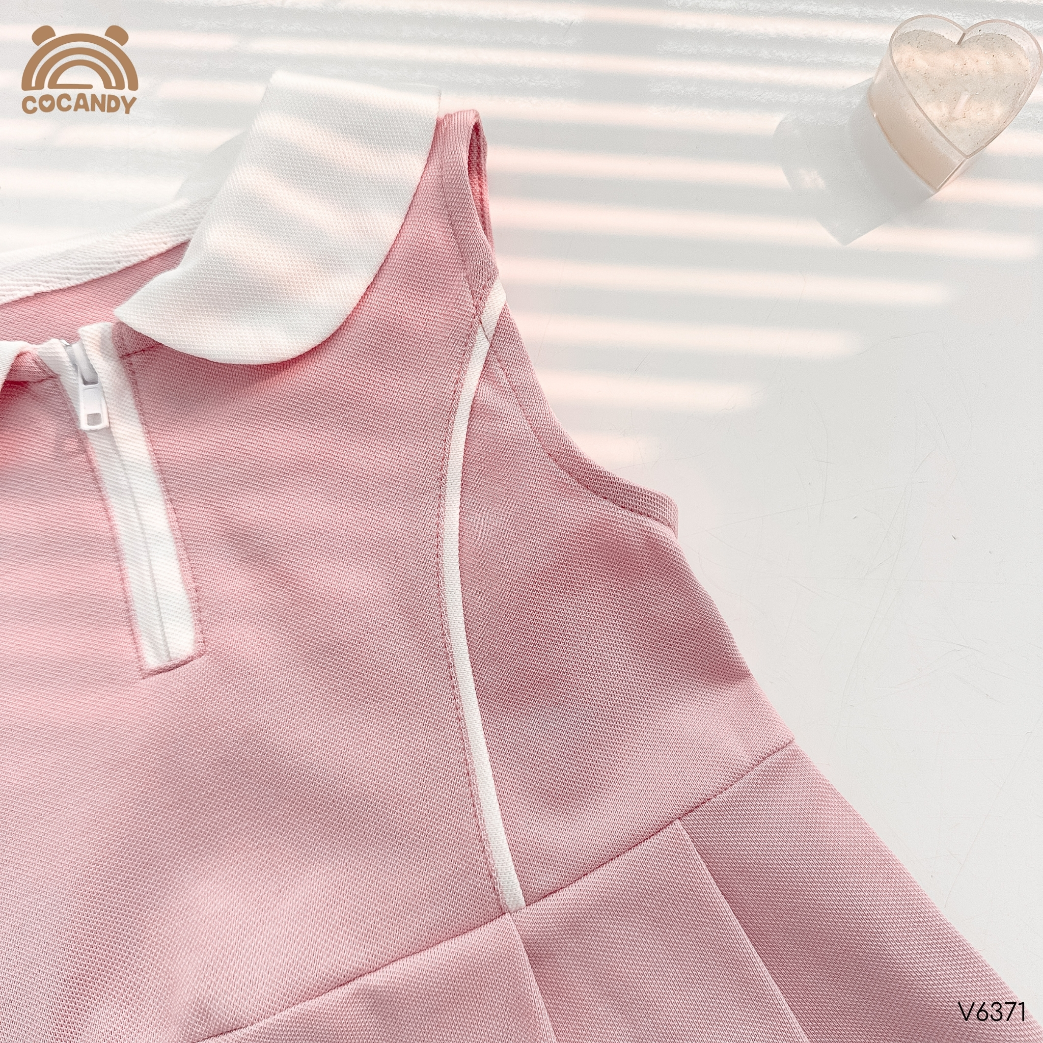 Váy sát nách polo HỒNG cổ trắng nẹp cong_thumbnail_5