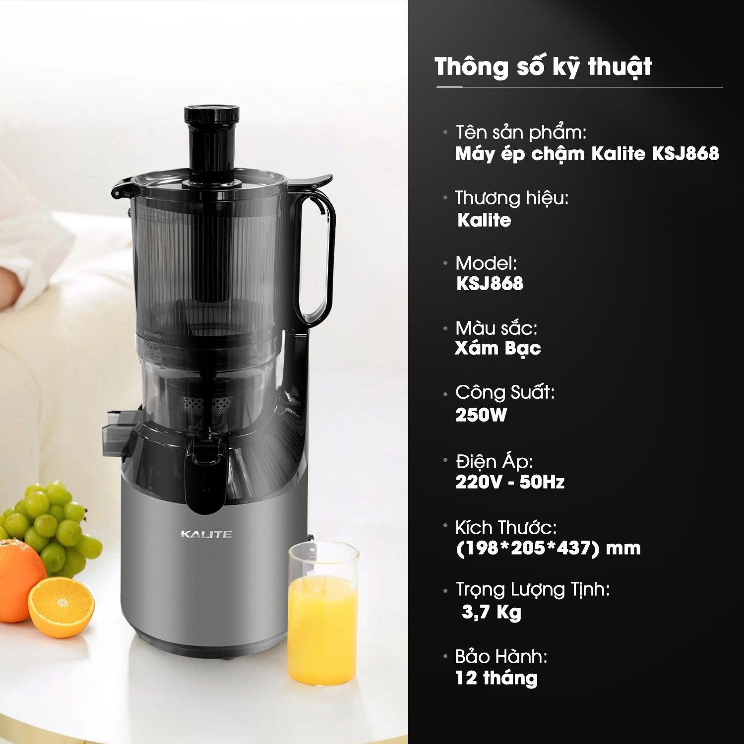 Máy ép chậm KALITE KSJ868 động cơ DC siêu khỏe ép kiệt bã_thumbnail_1