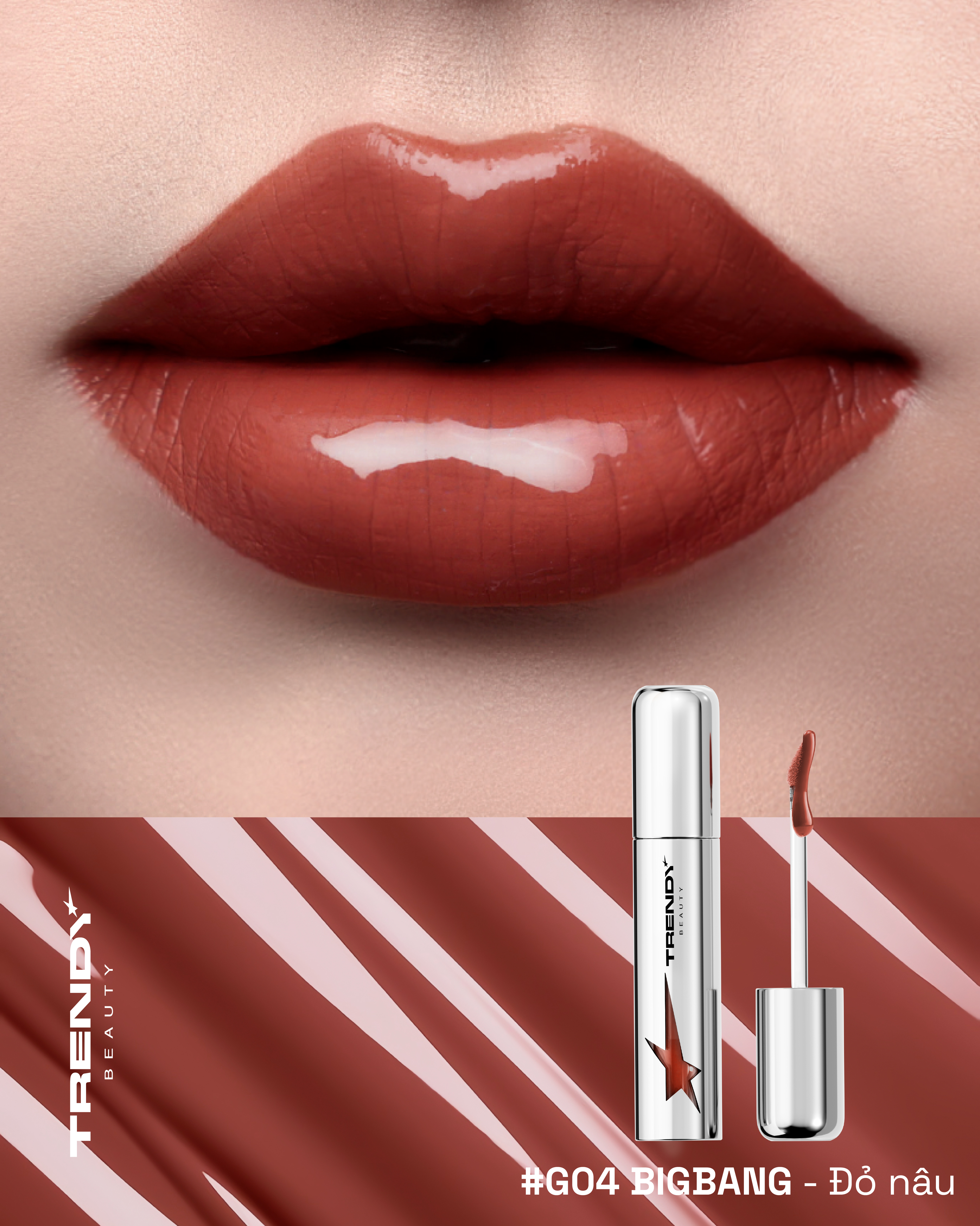 G04 Bigbang - Son bóng màu đỏ nâu Trendy Beauty Lip Gloss Silver Shot