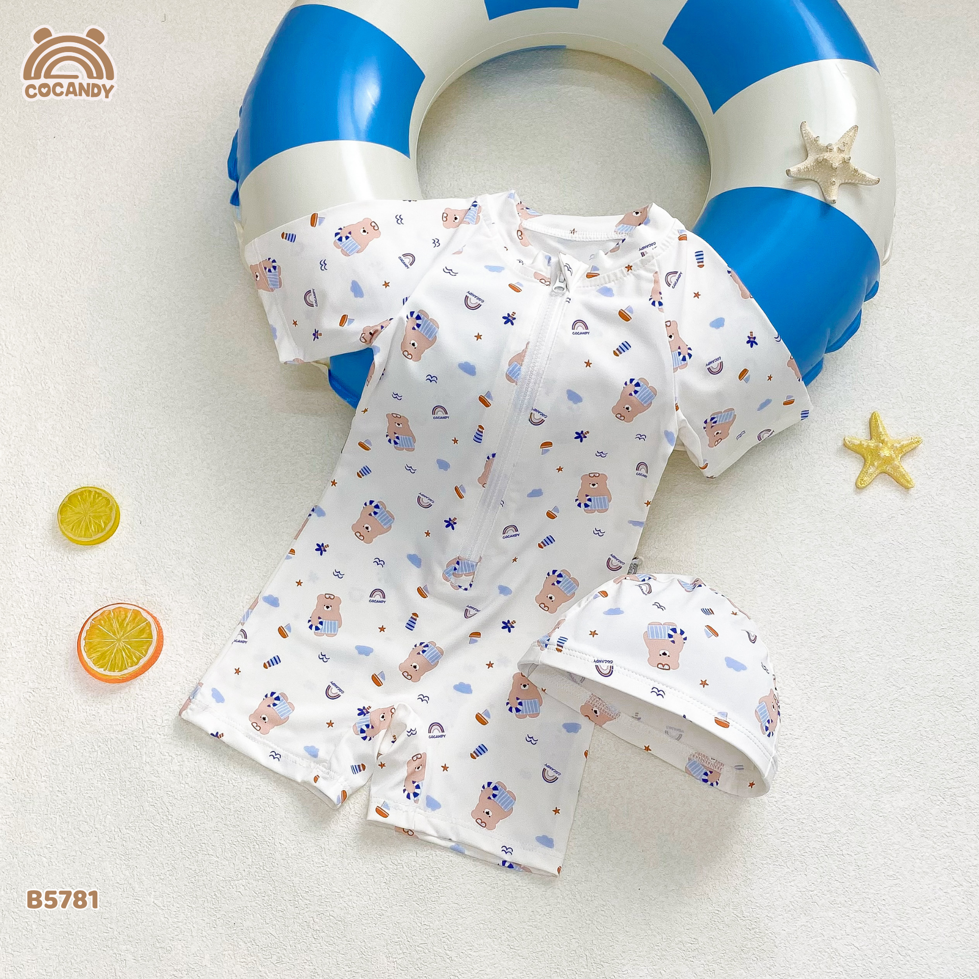 Bộ bơi cộc liền BE hình gấu nâu cute
