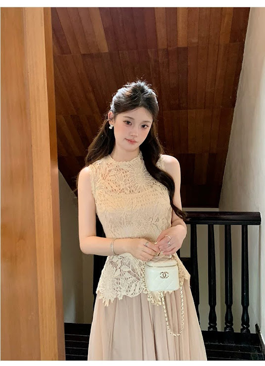 Lucas - Set áo zile ren hoa nổi + chân váy voan xòe dáng dài YJIA 3389