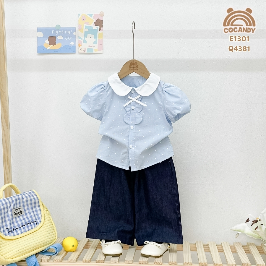 Quần dài XANH denim phối 2 nơ viền túi