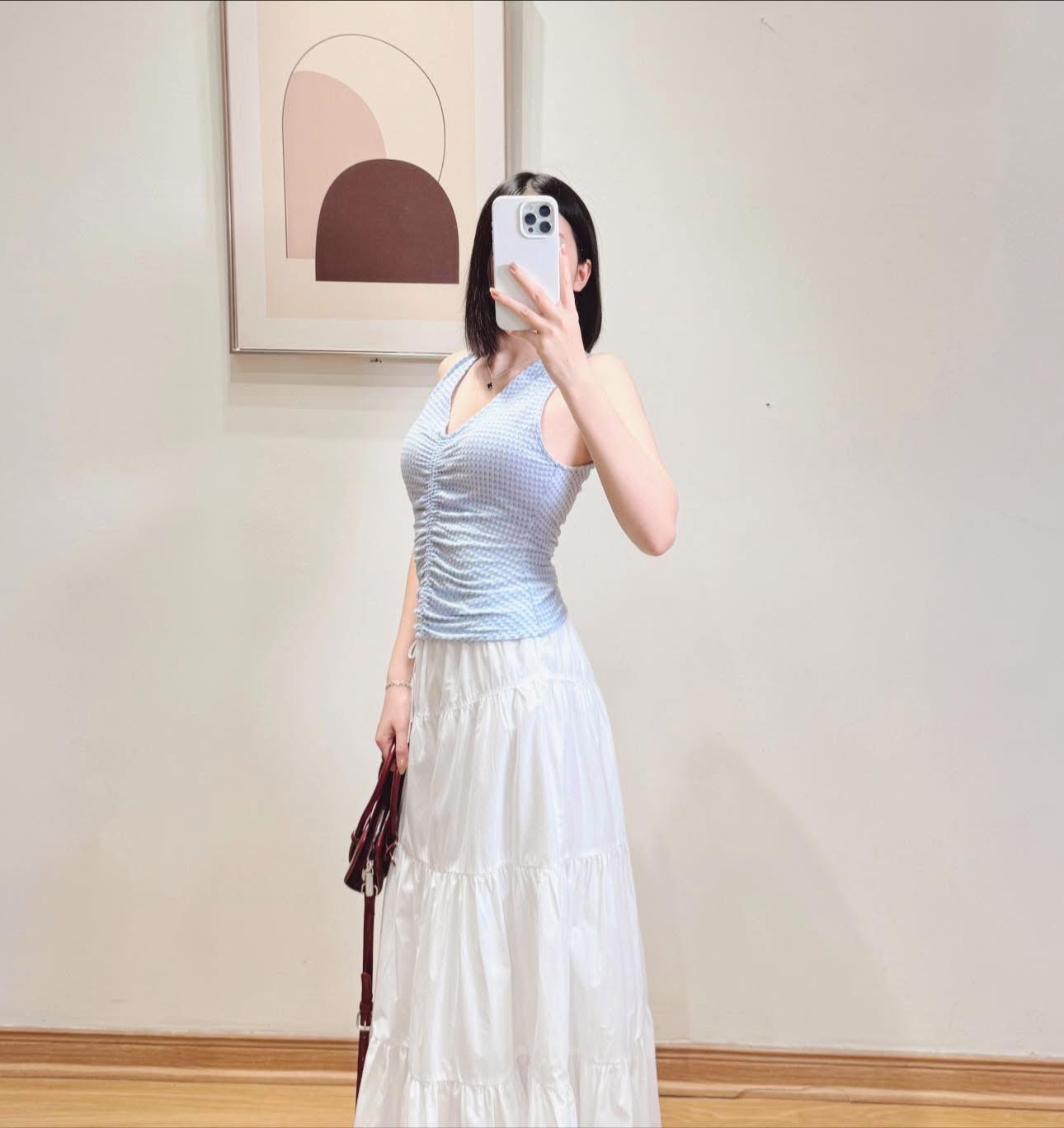 E374 CHÂN VÁY MIDI TRẮNG MIXXO