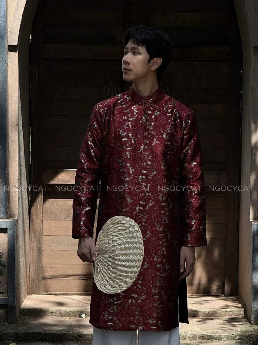 Áo Dài Nam Màu Đỏ Loang Đỏ_thumbnail_2