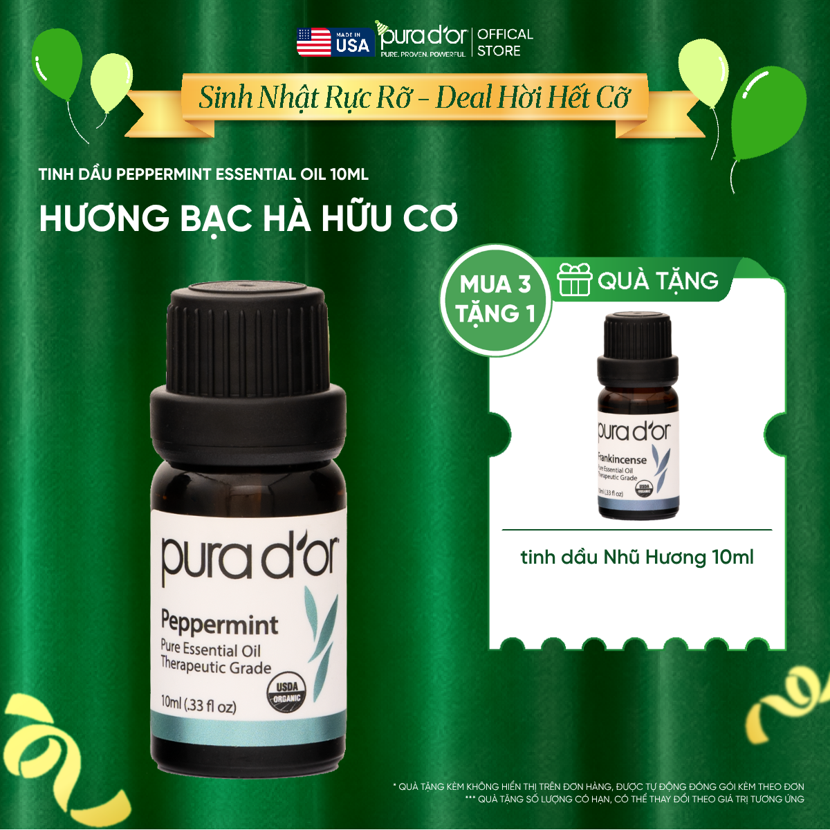 Tinh Dầu Bạc Hà Hữu Cơ PURA D’OR Therapeutic Grade Peppermint Essential Oil 10ML_thumbnail_0