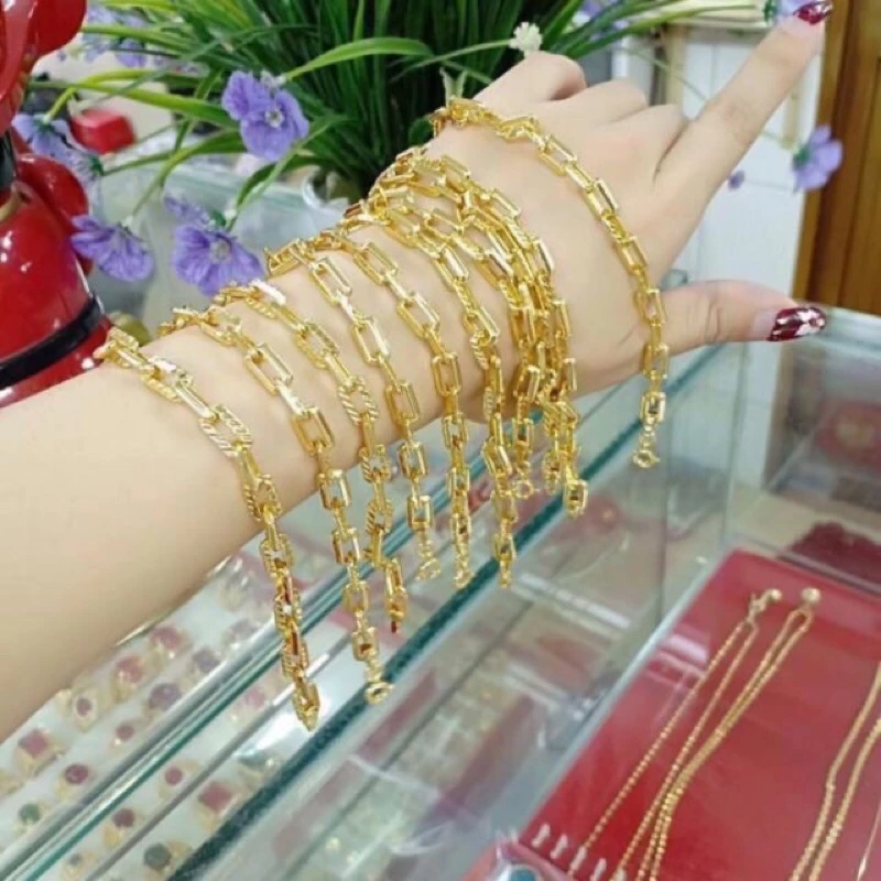 Lắc tay mắc xích vuông mạ vàng 18k siêu đẹp