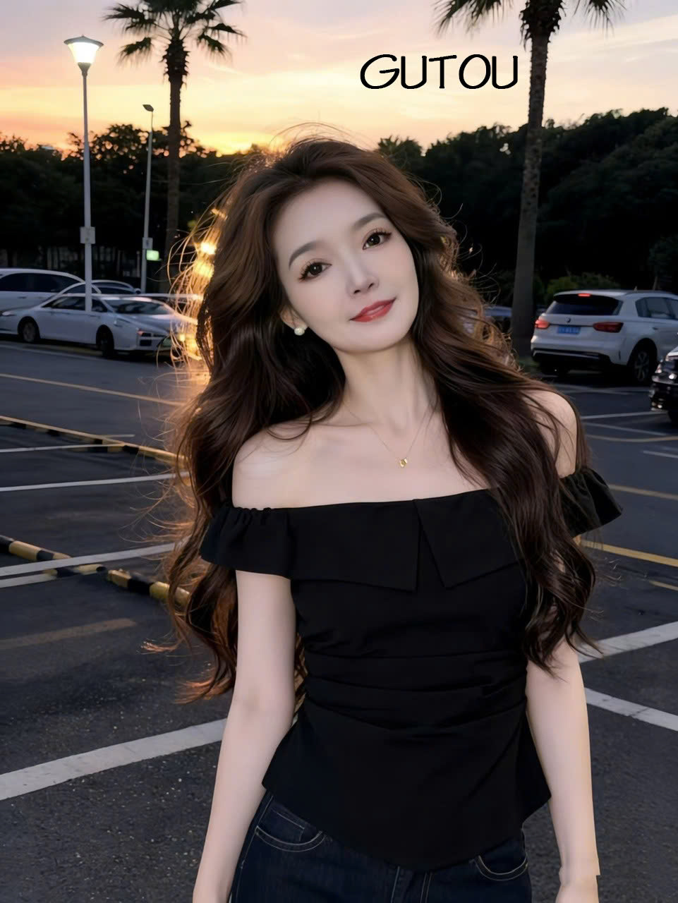 [ GUTOU ] Áo Trễ Vai Xếp Ly Co Giãn Elegance Style_thumbnail_8