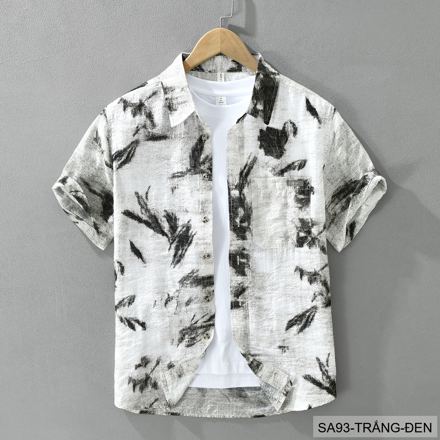 SA93 - Áo sơ mi nam ngắn tay họa tiết retro Nhật Bản, dáng rộng thoải mái, phong cách văn học, chất liệu lyocell mềm mát_thumbnail_5