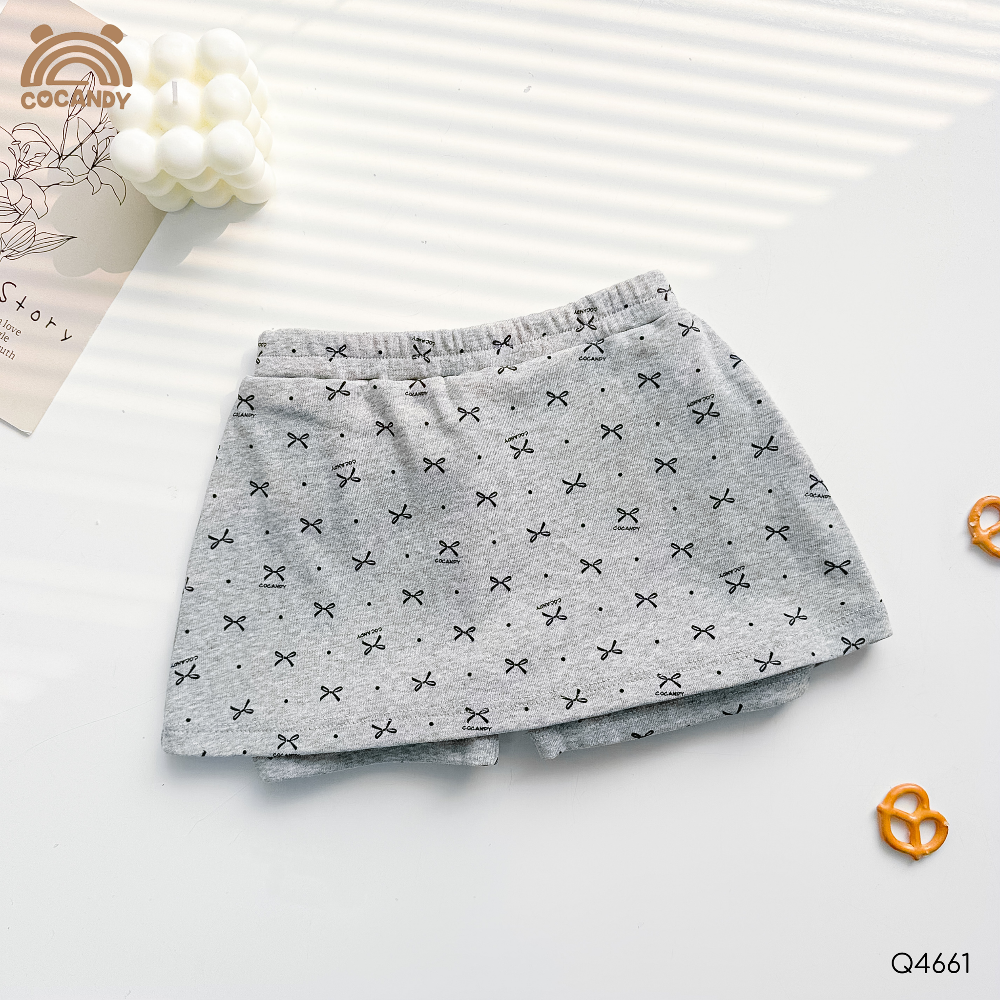 Quần váy legging cộc XÁM họa tiết nơ Cocandy_thumbnail_1