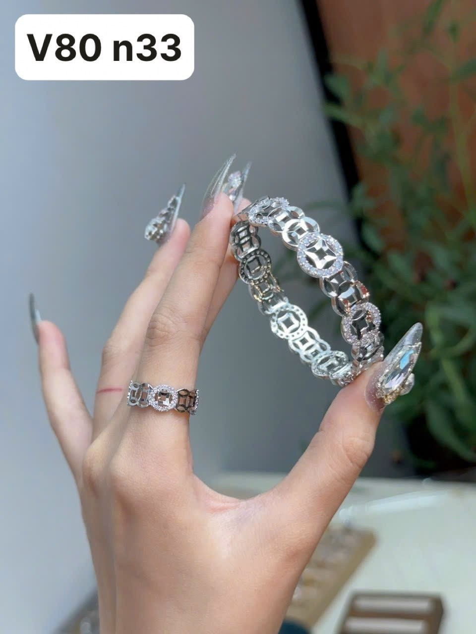 Combo Vòng Kim Tiền Đính Đá + Nhẫn Bạch Kim