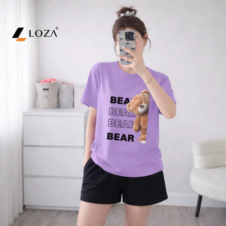 Set đồ nữ LOZA hình gấu Bear - Đồ bộ nữ mùa hè gồm áo thun dáng rộng + quần đùi cotton - BP17_thumbnail_14