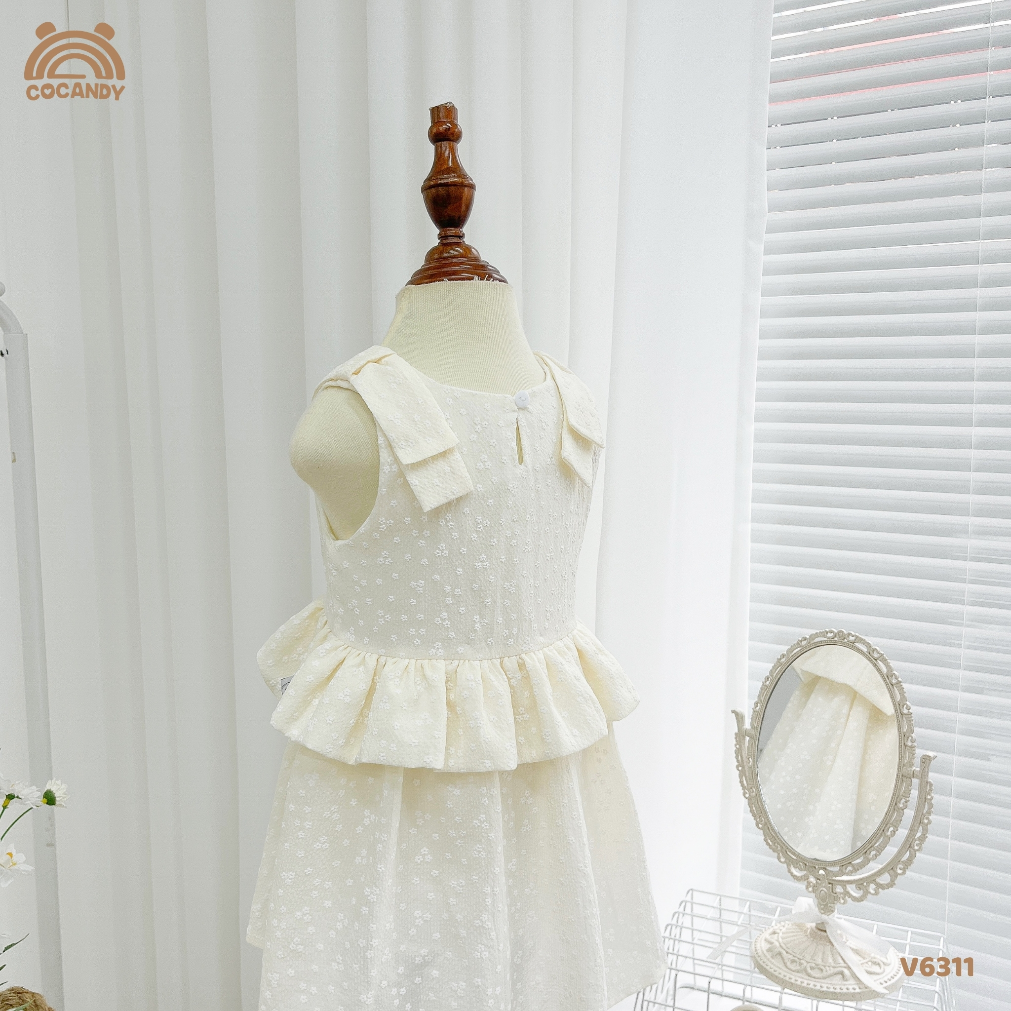 Váy 2 dây BE nơ vai nhún eo tag hoa CCD_thumbnail_3