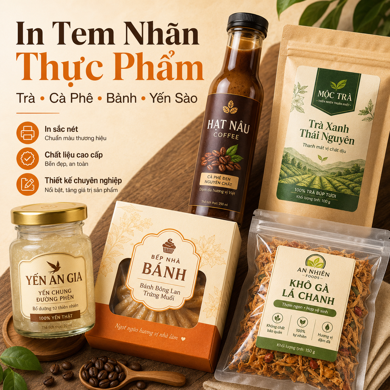 In Tem Nhãn Thực Phẩm, Trà Cà Phê, Bánh, Yến Sào