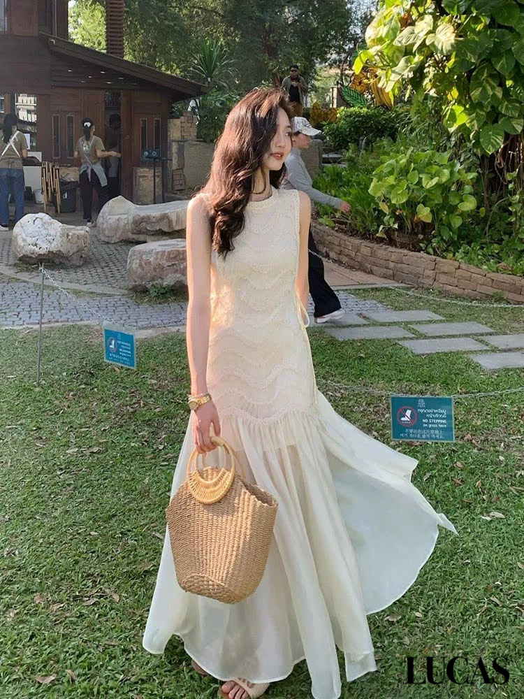 Váy ren zile cổ tròn thân ren trên phối gấu voan xòe TINA_thumbnail_3