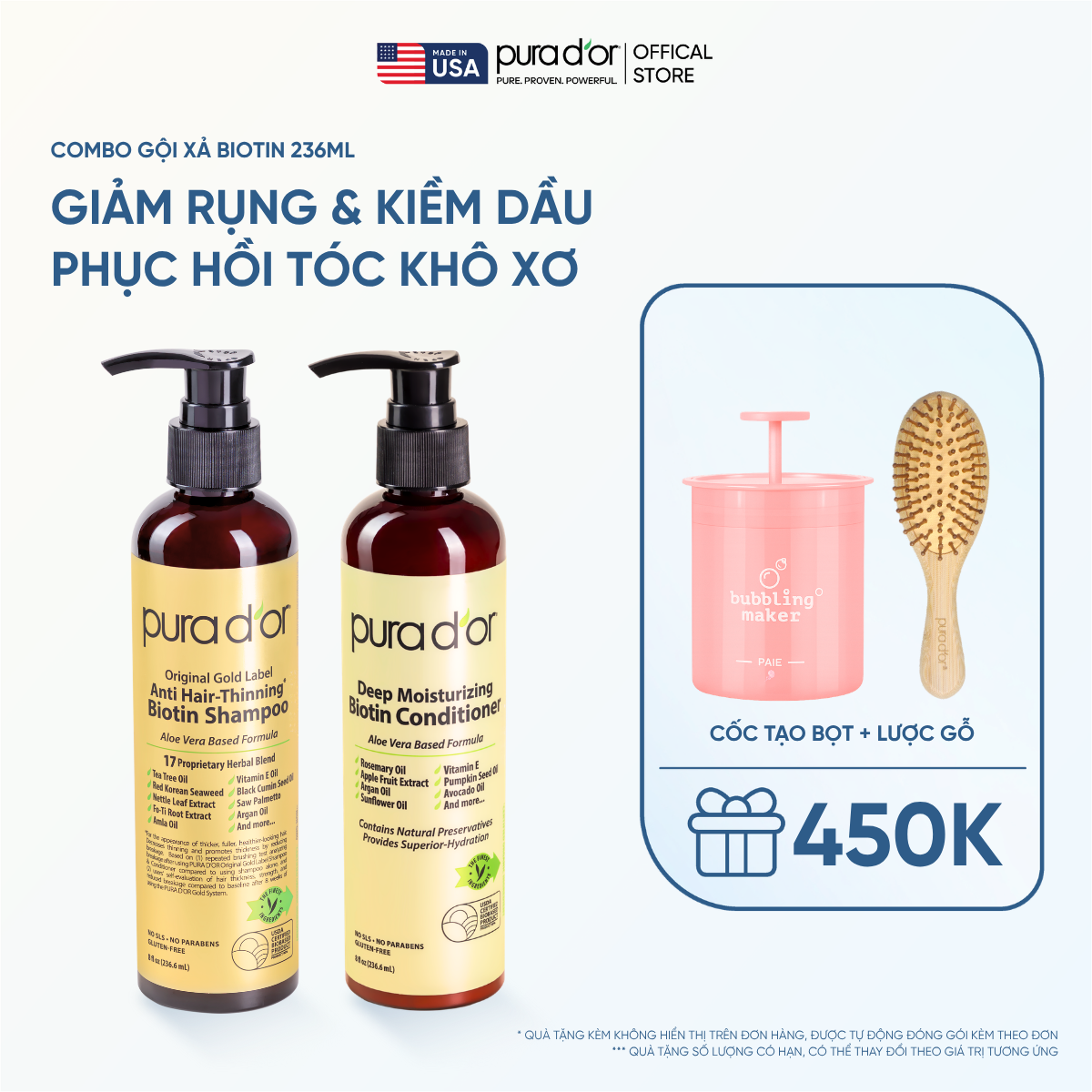 Combo Gội - Xả Biotin Pura D'or Original Gold Label & Deep Moisturizing Chăm Sóc Da Đầu, Dưỡng Ẩm Chuyên Sâu 236ml