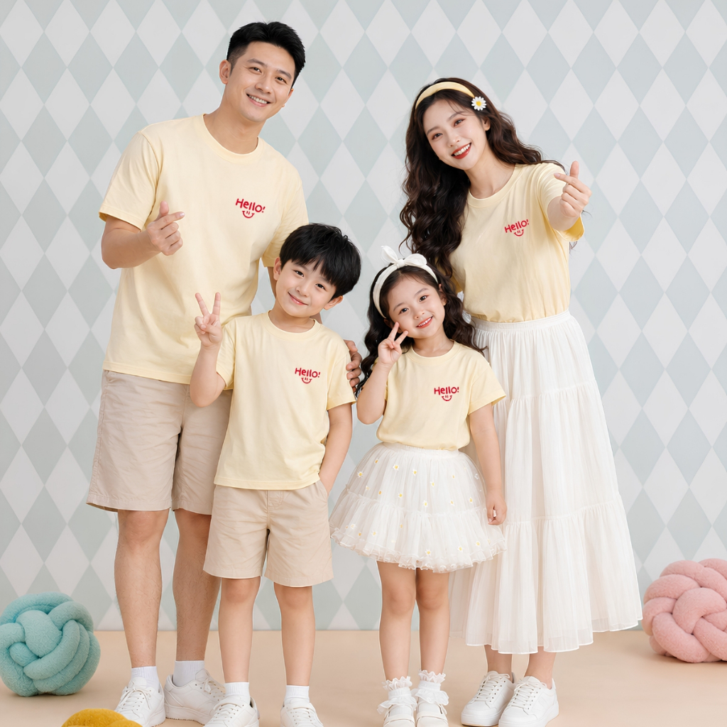 Áo phông gia đình 3,4,5 người chữ HELLO mặt cười - Loza GĐ8616_thumbnail_1