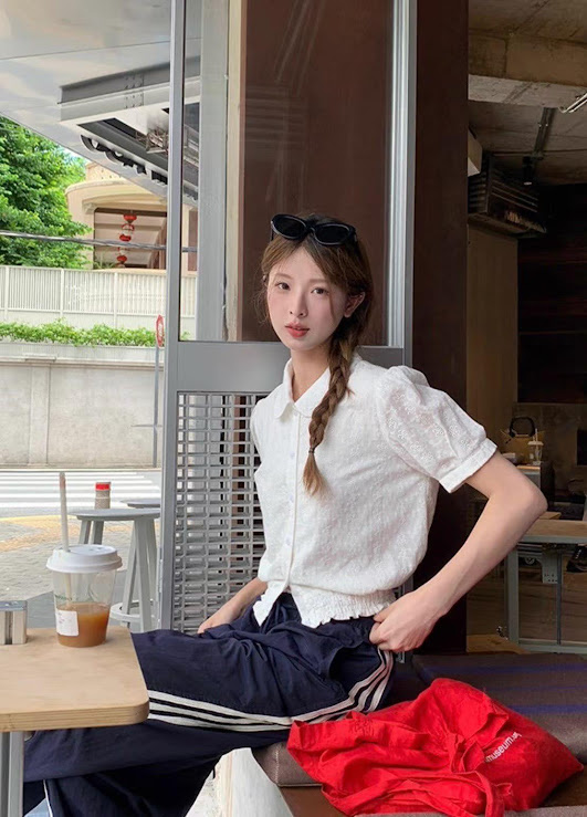 Lucas - Áo sơ mi thô cổ đức cộc tay, chun cổ tay và gấu áo WGWE