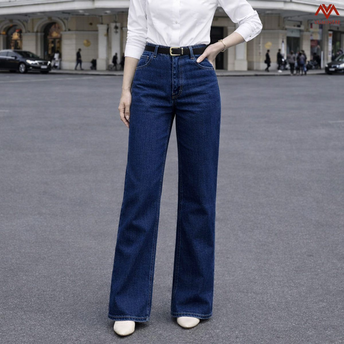 Quần Jeans nữ VUMINÉRE - Flared Jeans dáng loe nhẹ, mang đến vẻ ngoài thời thượng và Retro