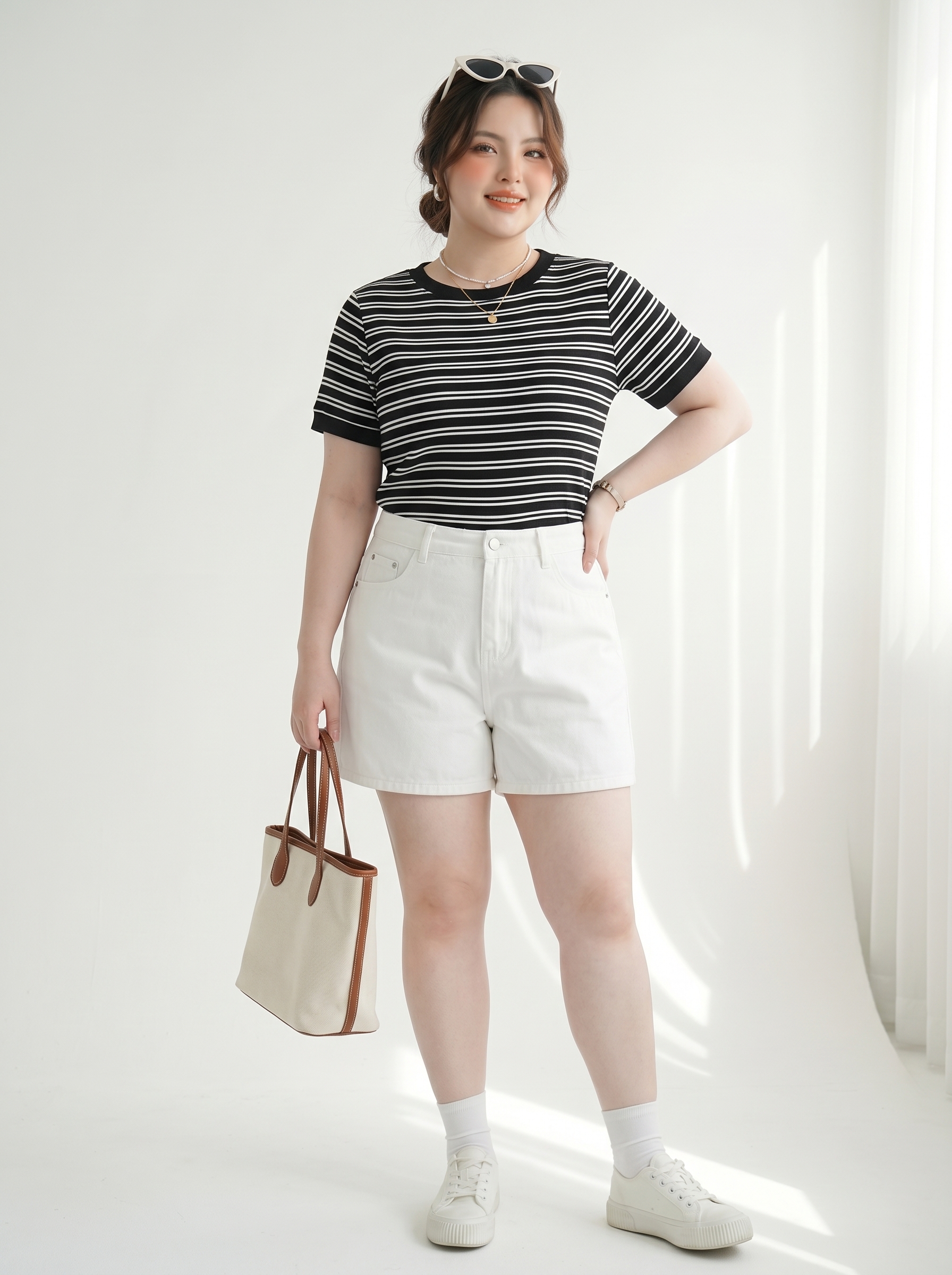 Quần Short Jean Ngố Trơn Bigsize Dài 40 Gọn Đùi Dễ Phối - Trắng - Vừa 55-90kg - T-QSJ4022