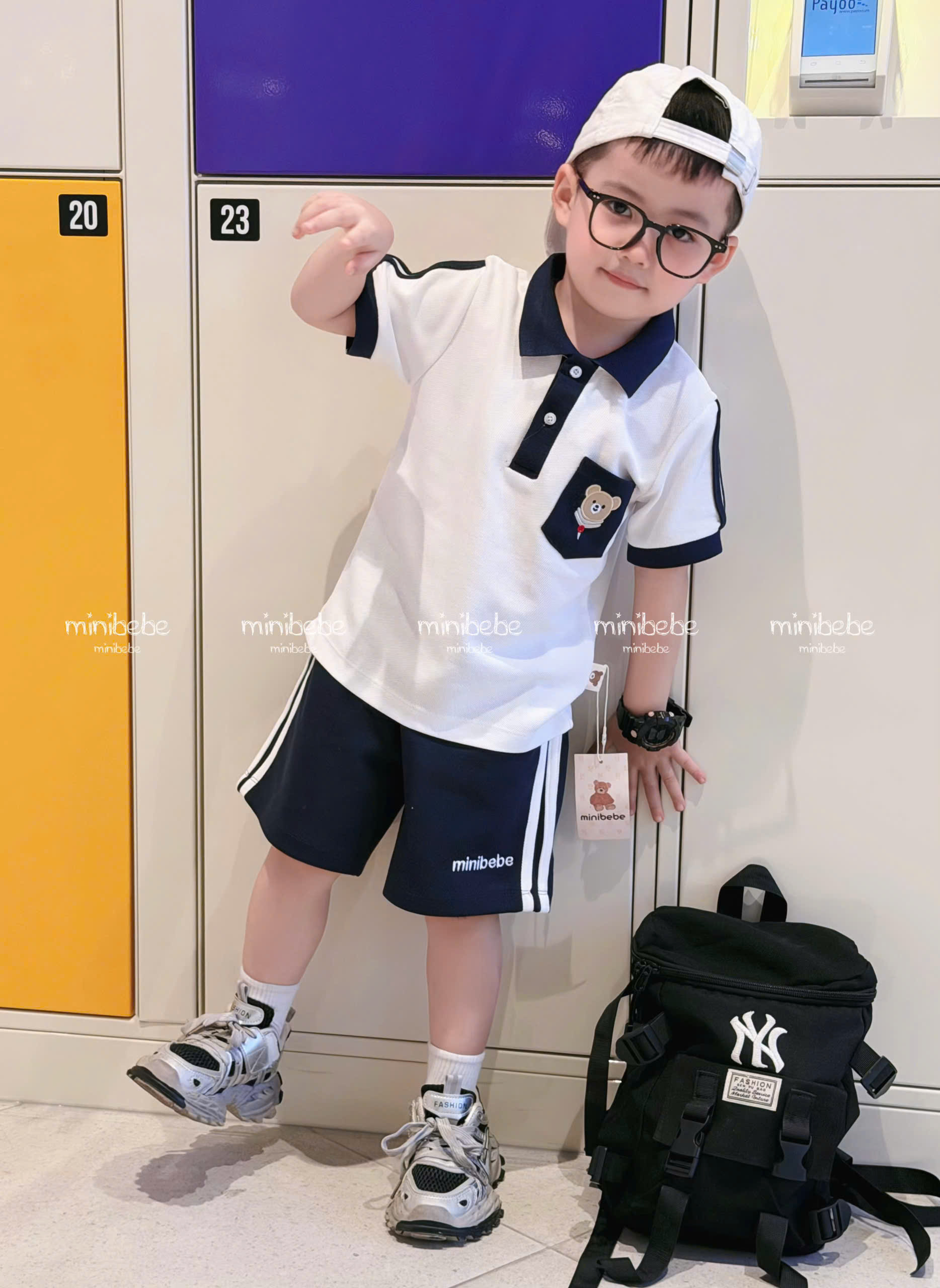 A88 BỘ POLO 2 CÚC TÚI THÊU MẶT GẤU CƯỜI- A117.1800