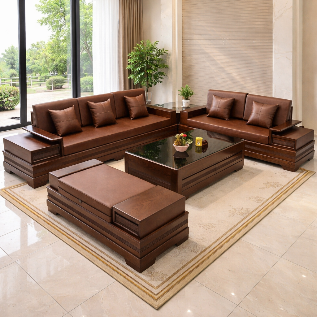 Sofa 2 Văng Chân Pháo Màu Nâu Đỏ Cao Cấp_thumbnail_6