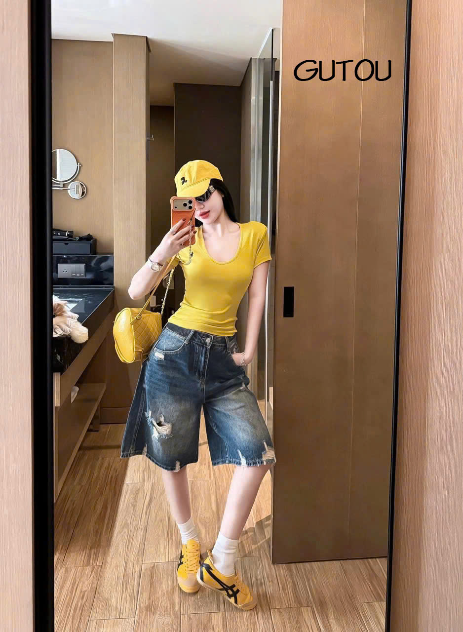 [ GUTOU ] Quần Jean Lửng Wash Rách Flap Pocket_thumbnail_3