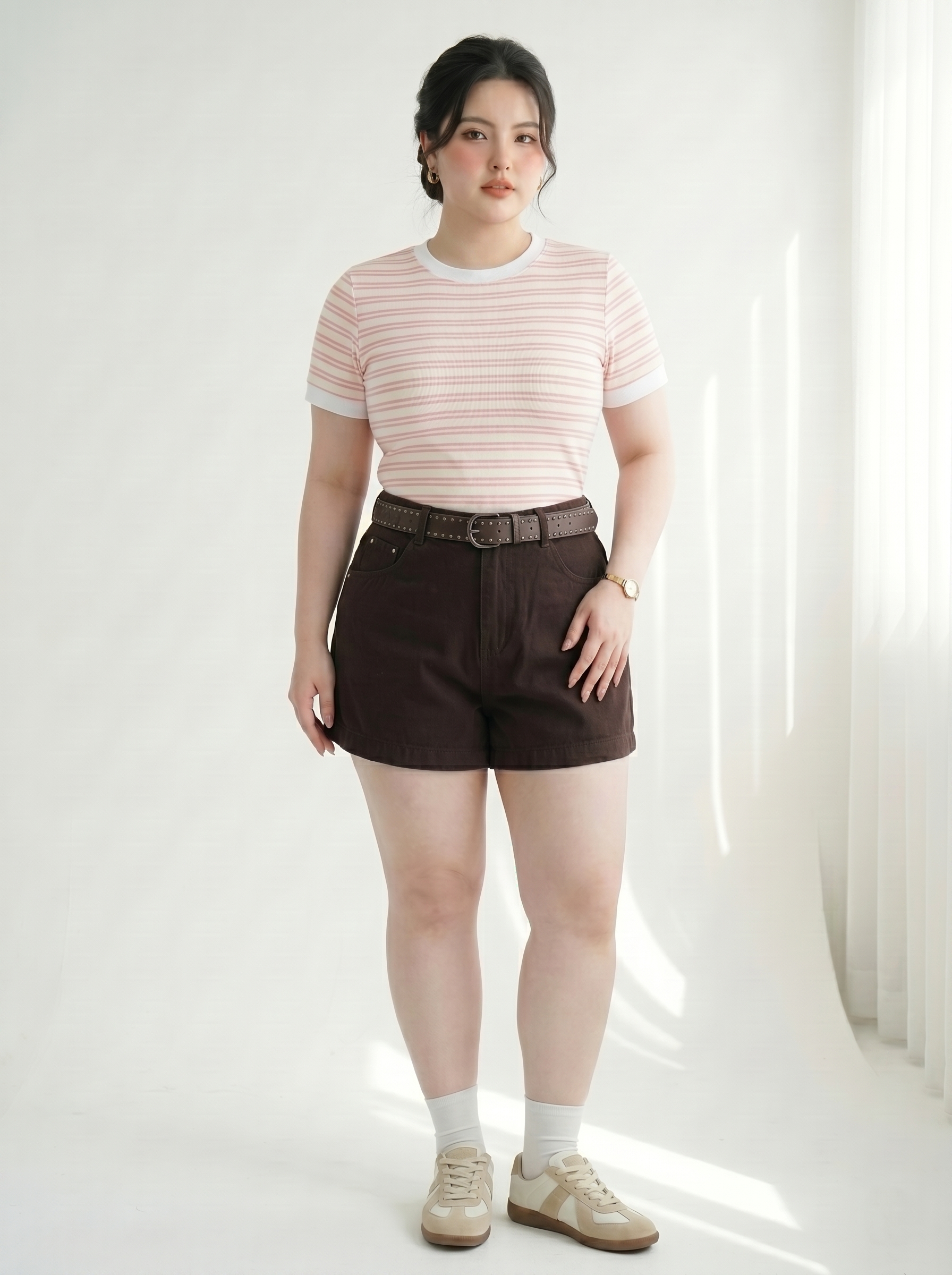 Quần Short Jean Thêu Mèo Lưng Thun Bigsize Gọn Đùi Dễ Phối - Nâu Đậm - Vừa 55-90kg - T-QSJ1326