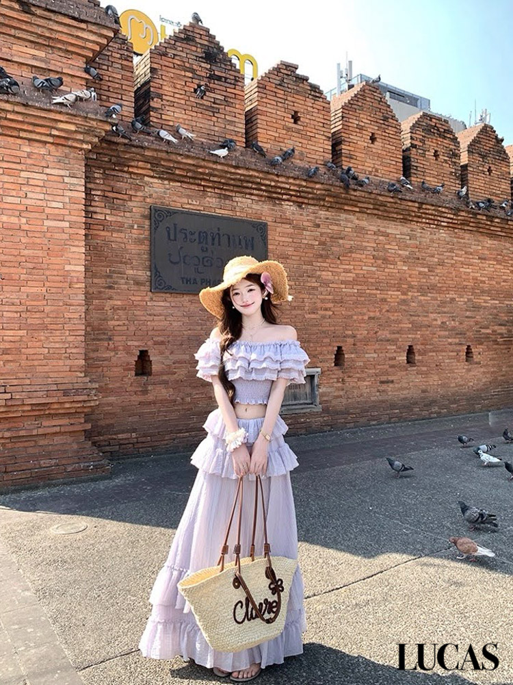 Set áo trễ vai voan tầng chun eo + Chân váy maxi xòe tầng_thumbnail_3