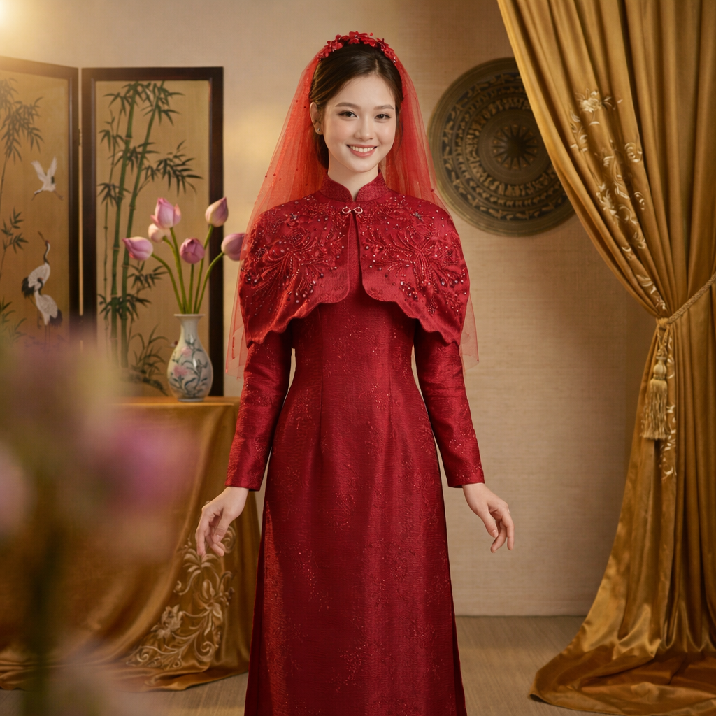 Áo Dài Cặp Cô Dâu Chú Rể Cưới Hỏi - Màu Đỏ Sang Trọng CH26-01_thumbnail_3
