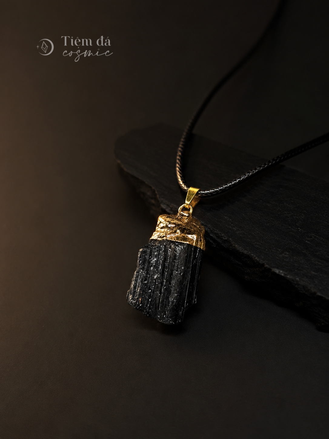 Vòng Cổ Đá Thô Tourmaline Đen Bọc Đồng