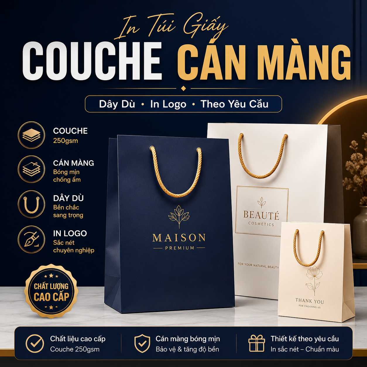 In Túi Giấy Couche Cán Màng, Dây Dù Tại TP.HCM