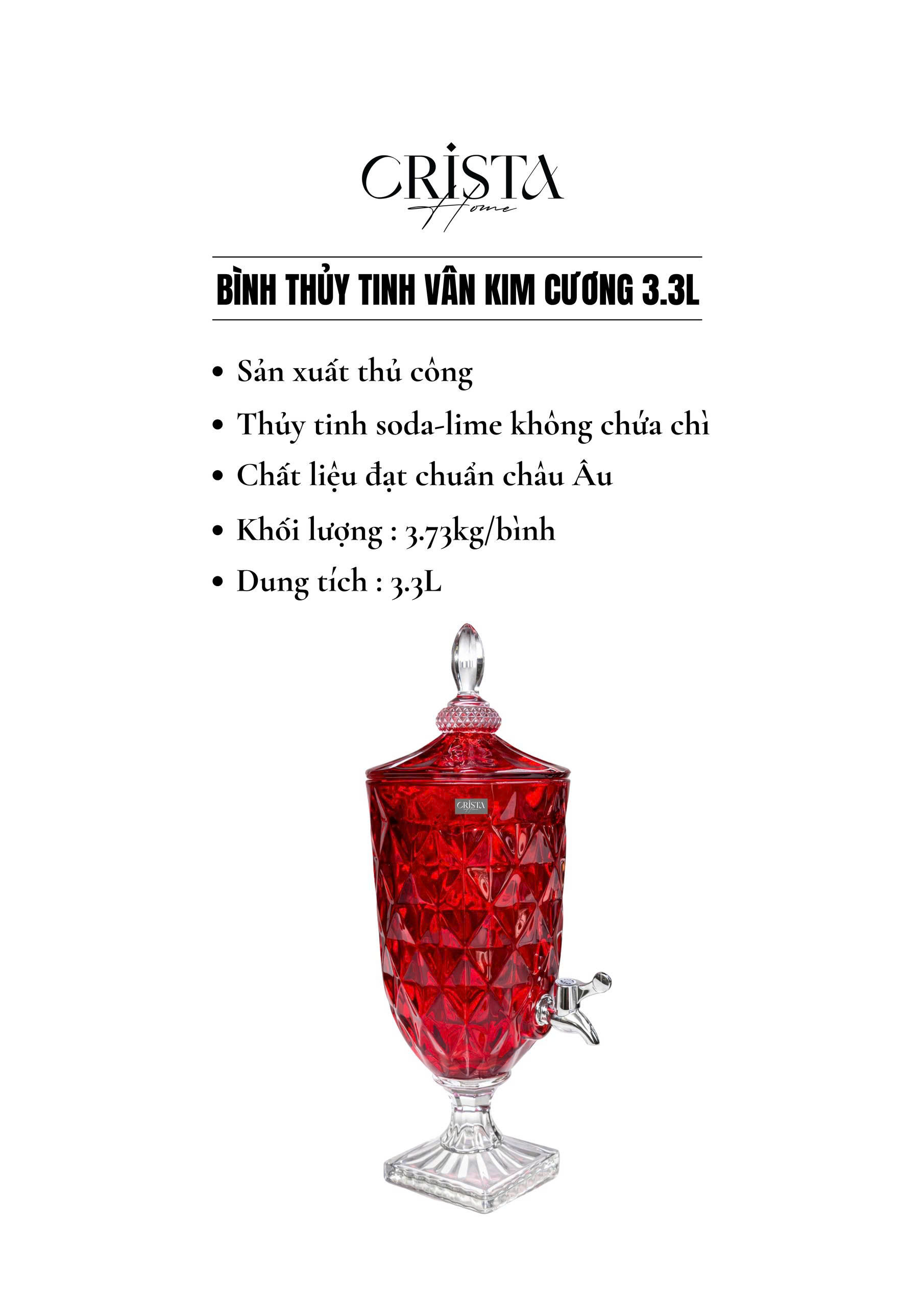 Bình thuỷ tinh vân kim cương có vòi 3.3L Crista Home_thumbnail_9