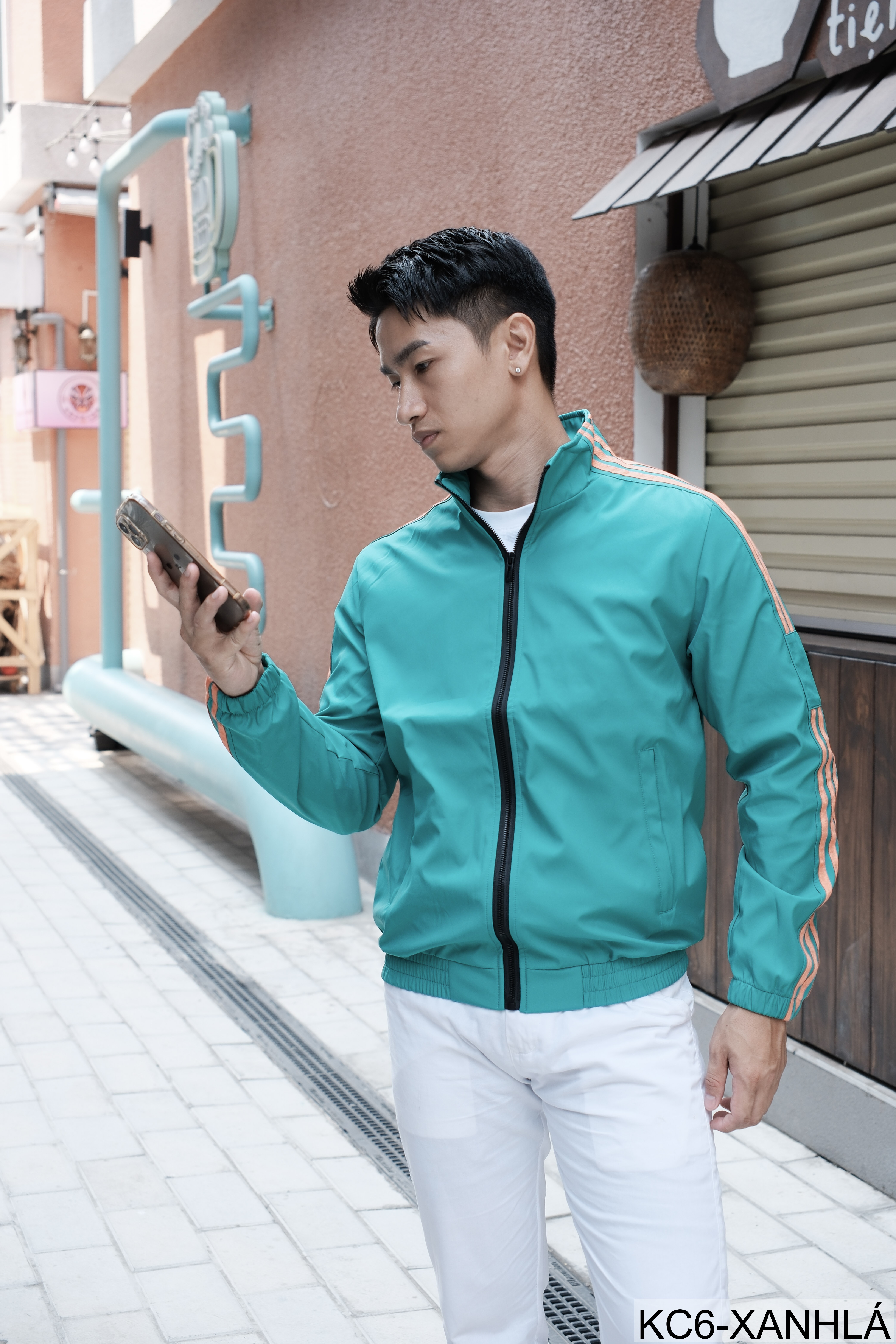 KC6 - Áo khoác nam thể thao cổ đứng tay dài chống mài mòn, thoáng khí, 3 màu trắng xanh lá đen_thumbnail_17